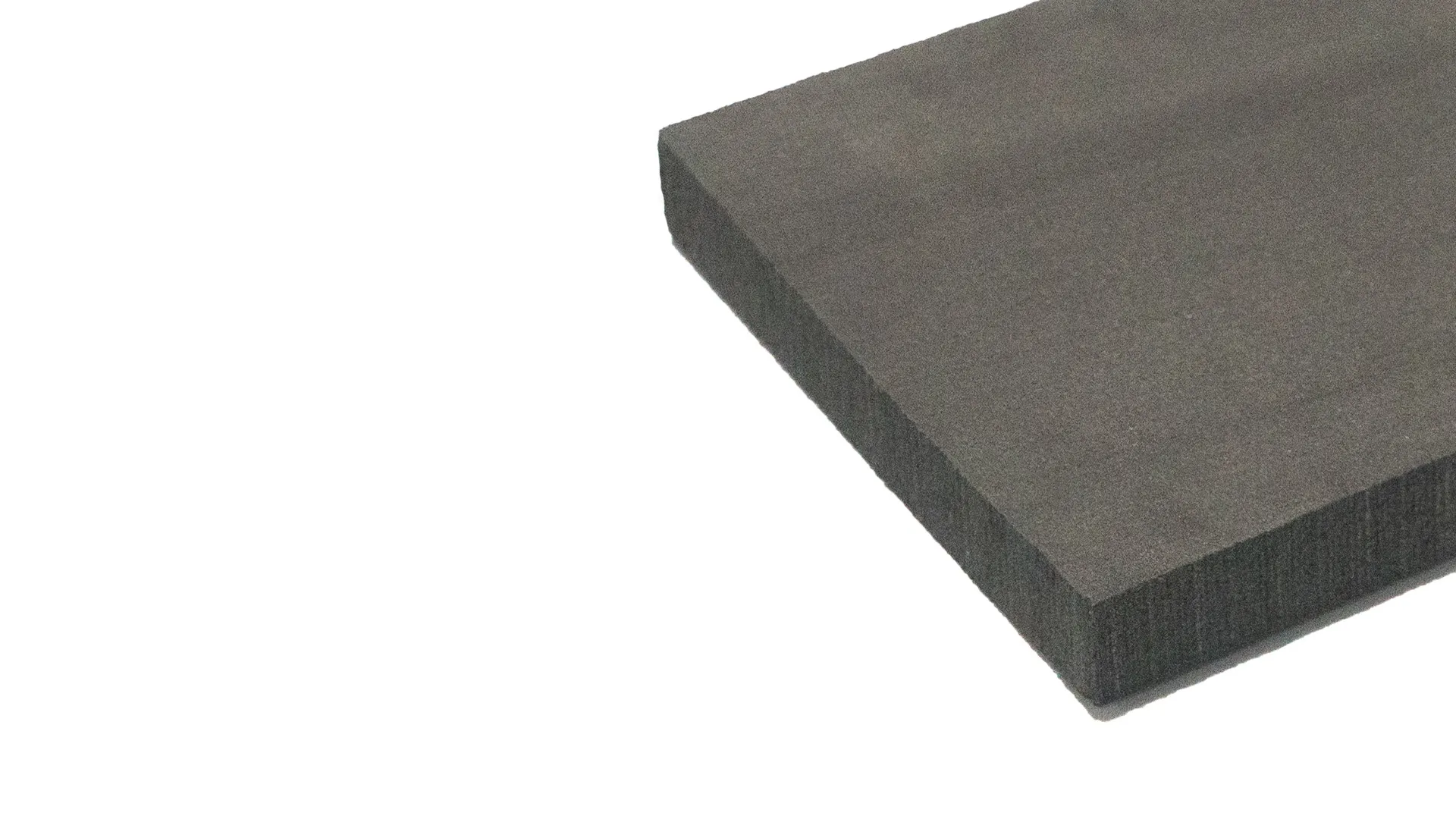 Thick black foam sheet with smooth surface isolated on white background.
