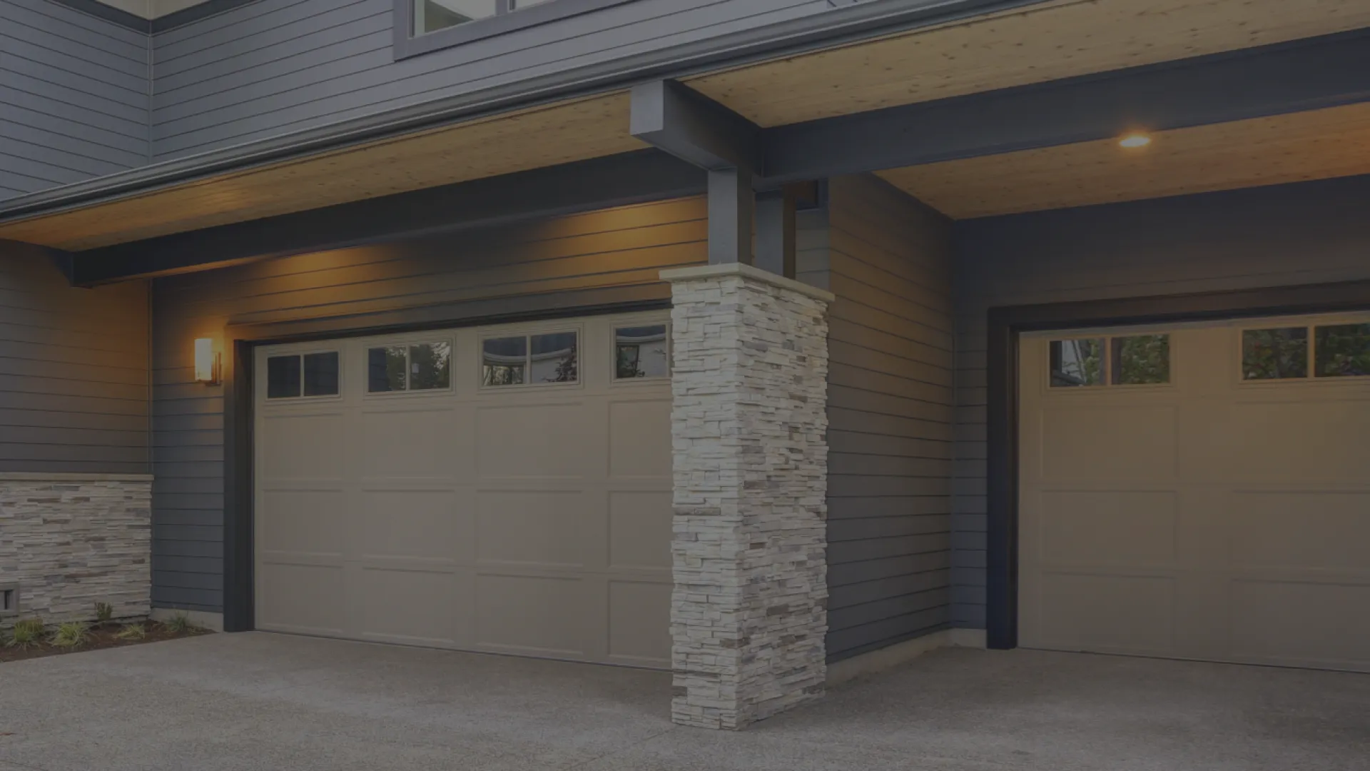 a garage with a white door