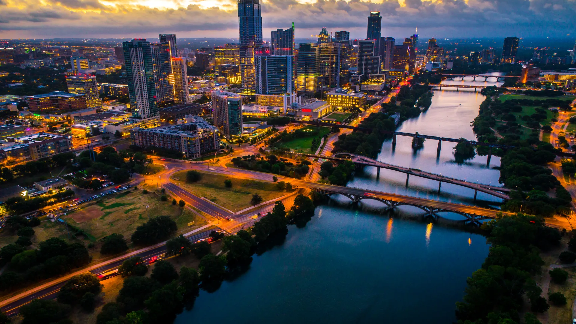 a city with a river running through it