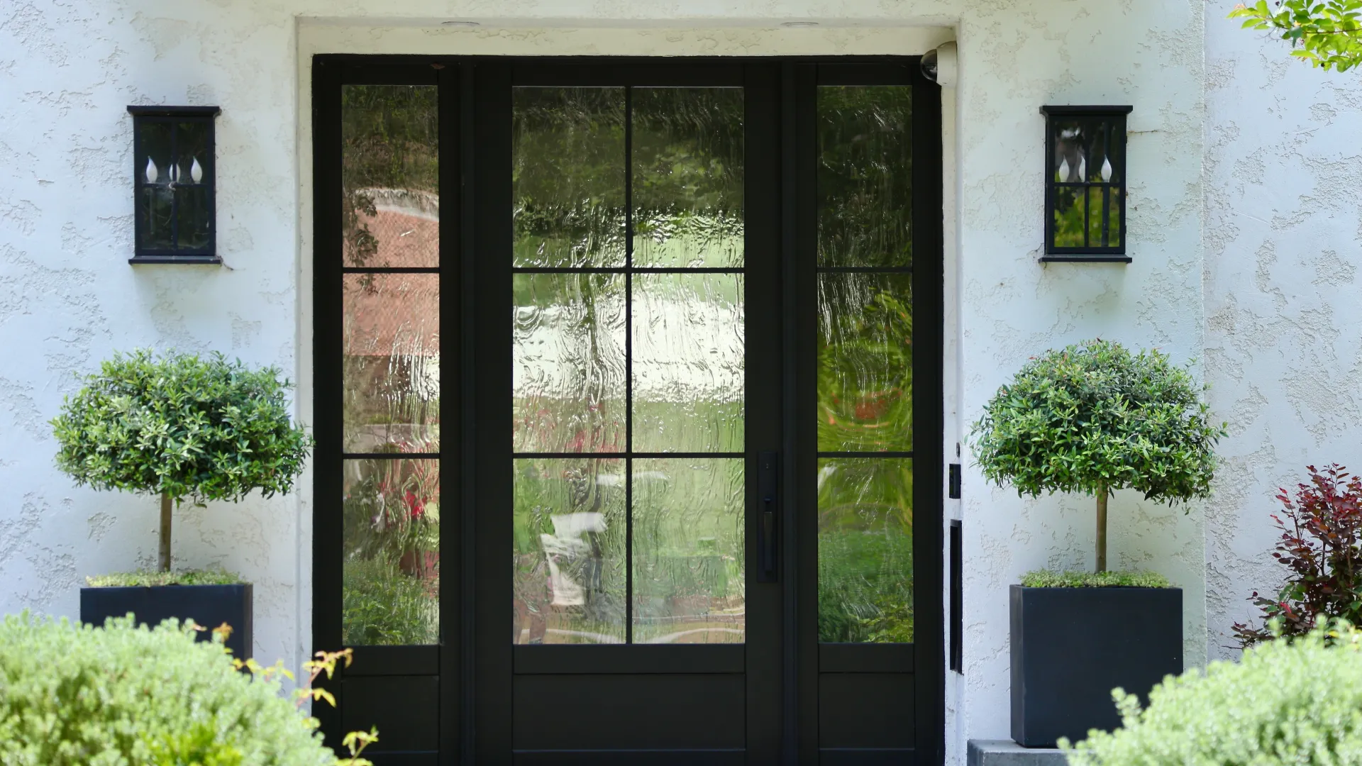 a door with glass panels