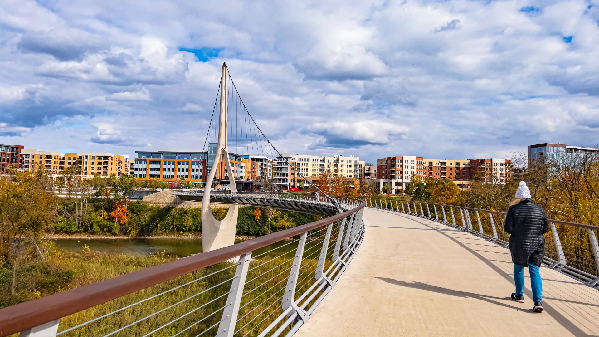 a person walking on a bridge