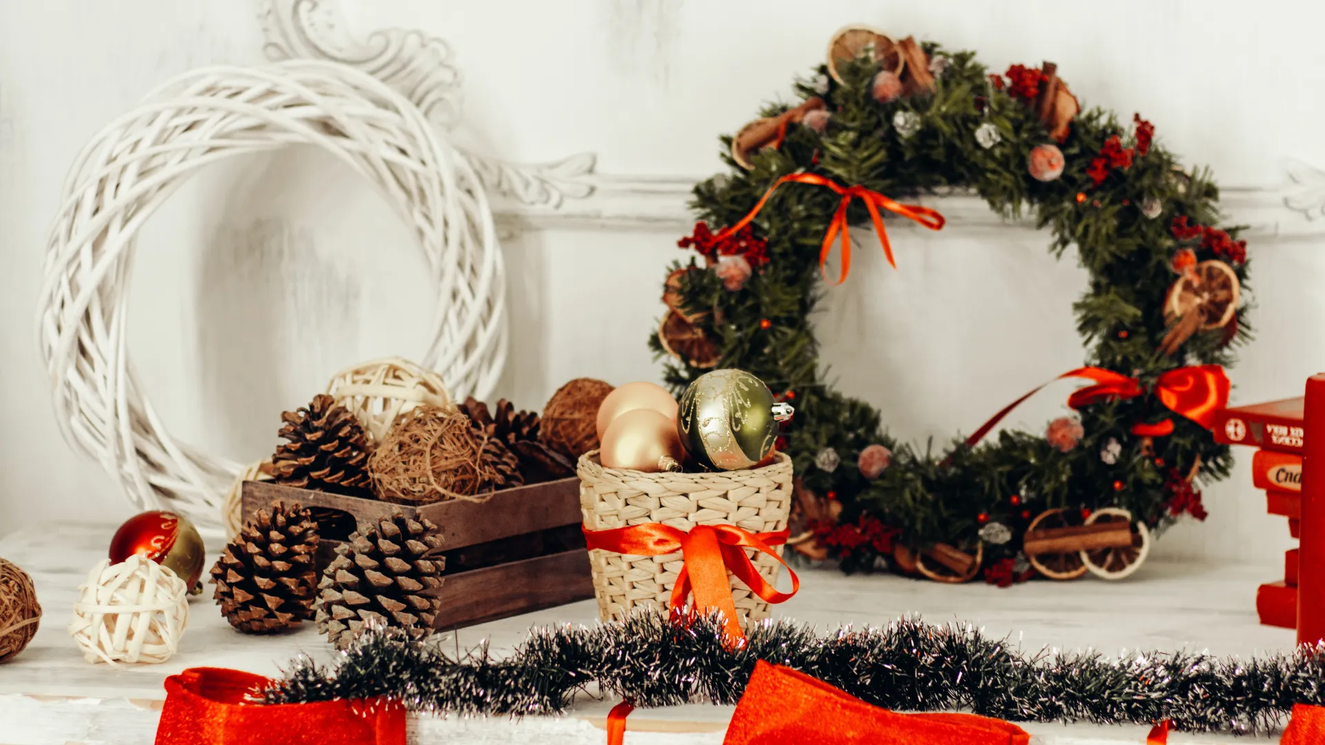 a living room filled with holiday decorations