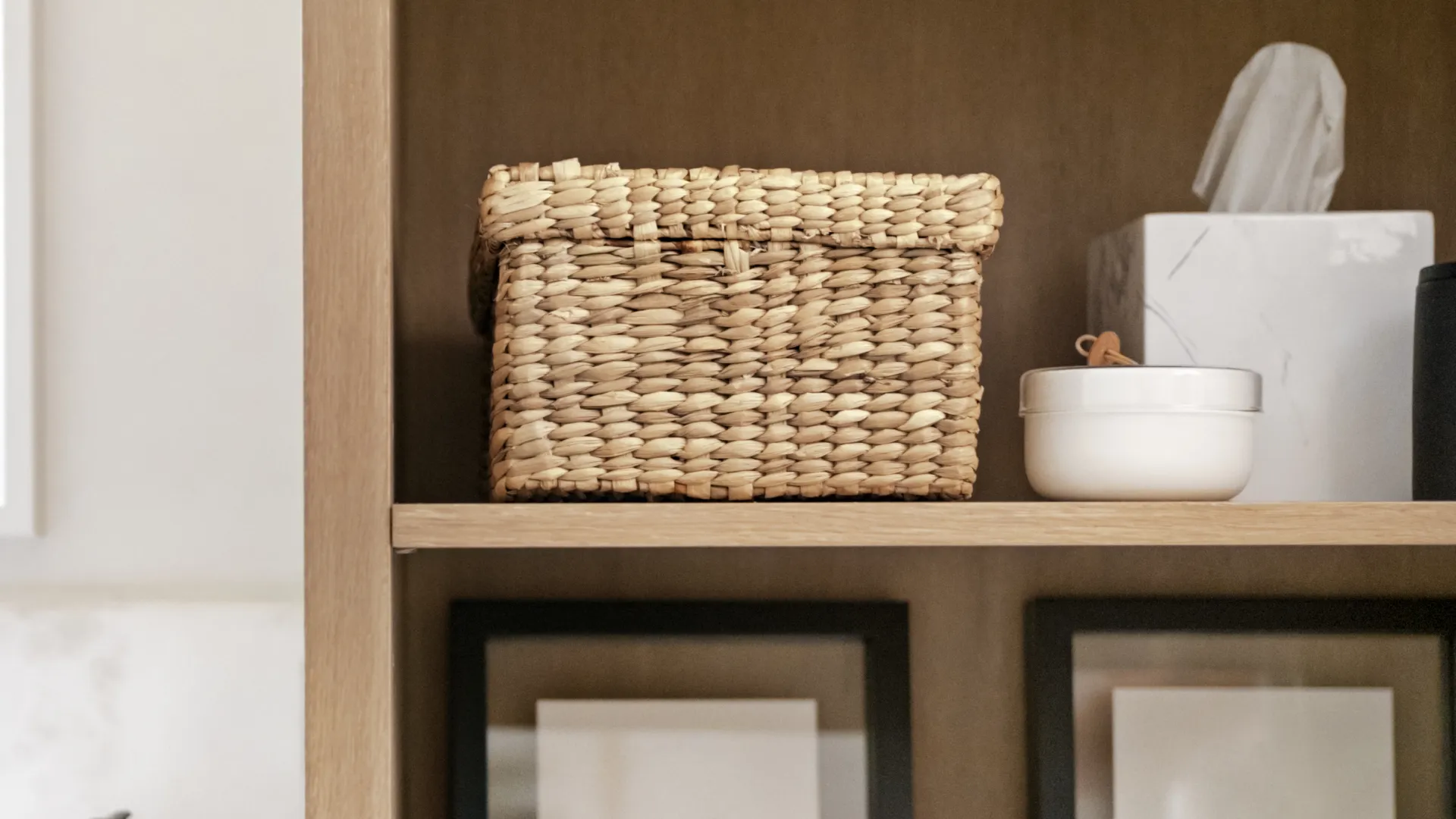 a shelf with objects on it