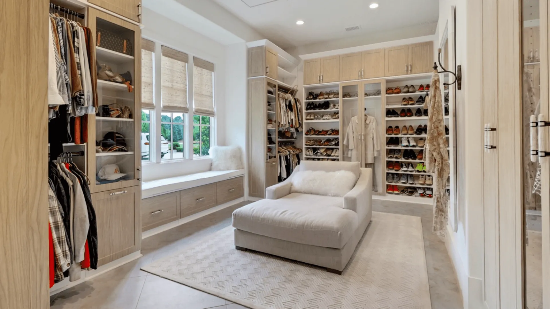 white couch and shelves