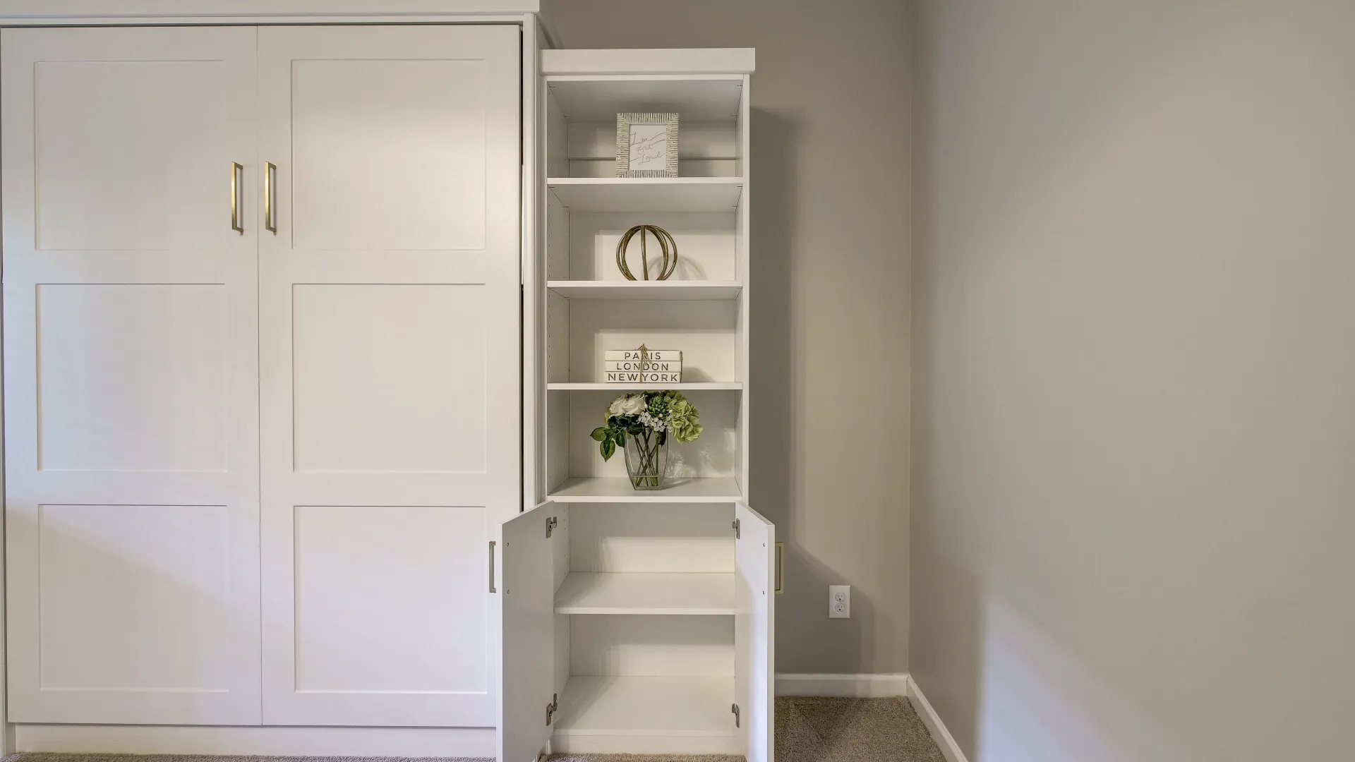 a white shelving unit