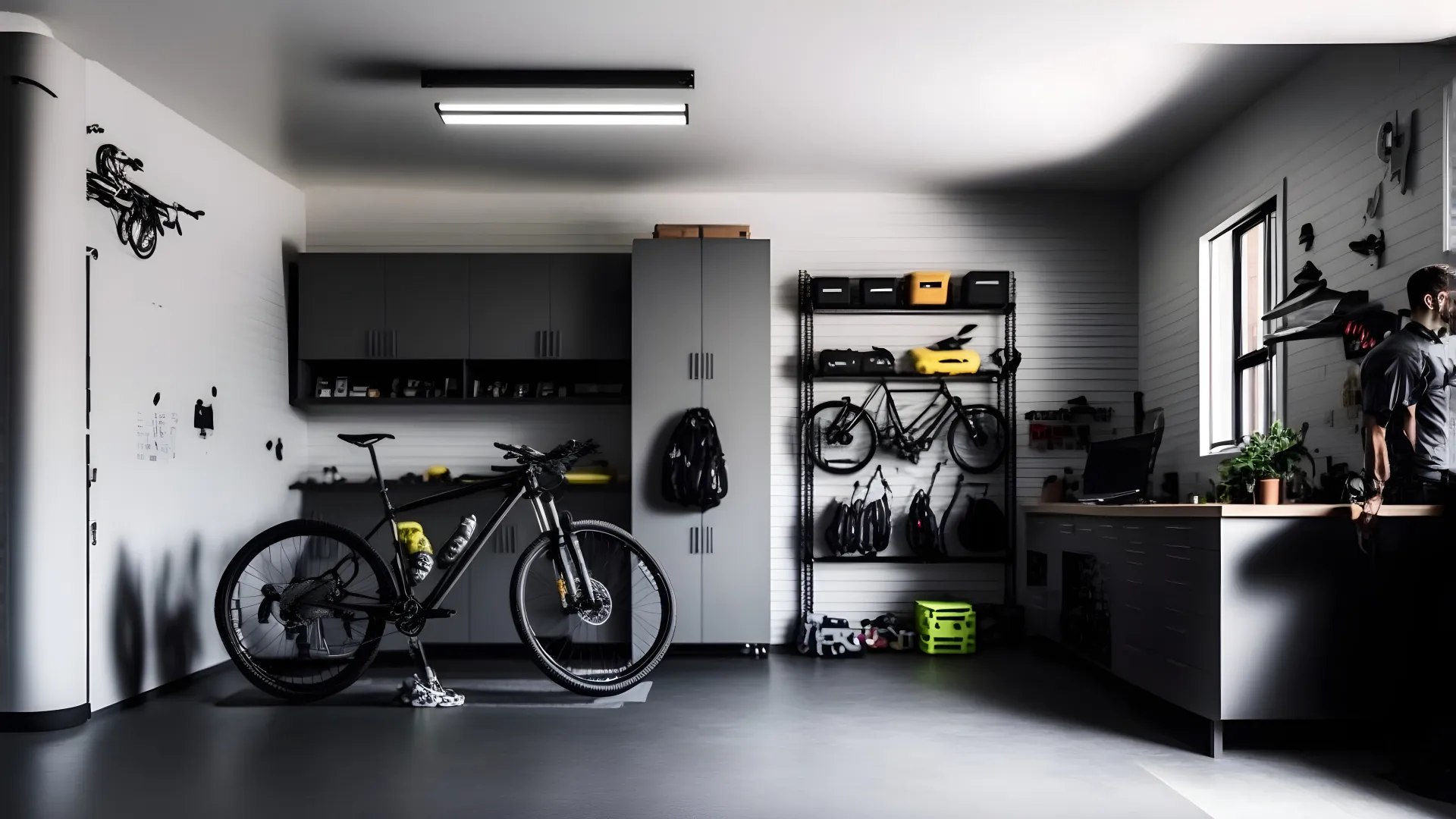 a bike in a garage