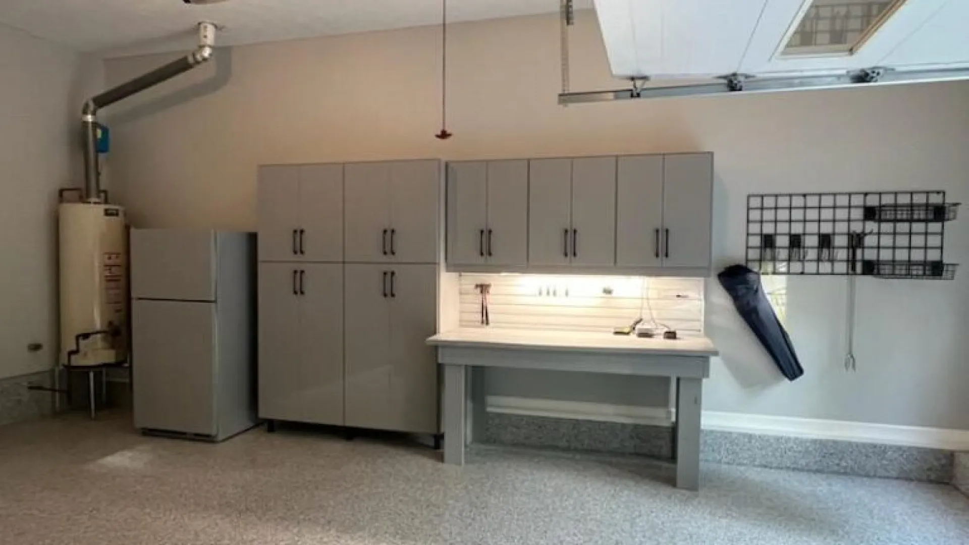 a room with white cabinets
