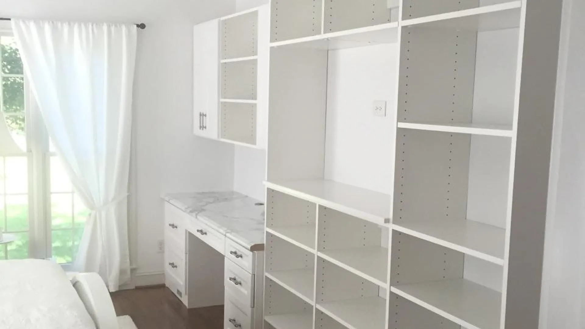 a white shelving unit