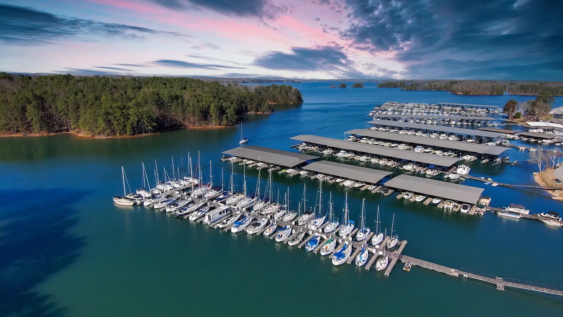 a group of boats in a body of water