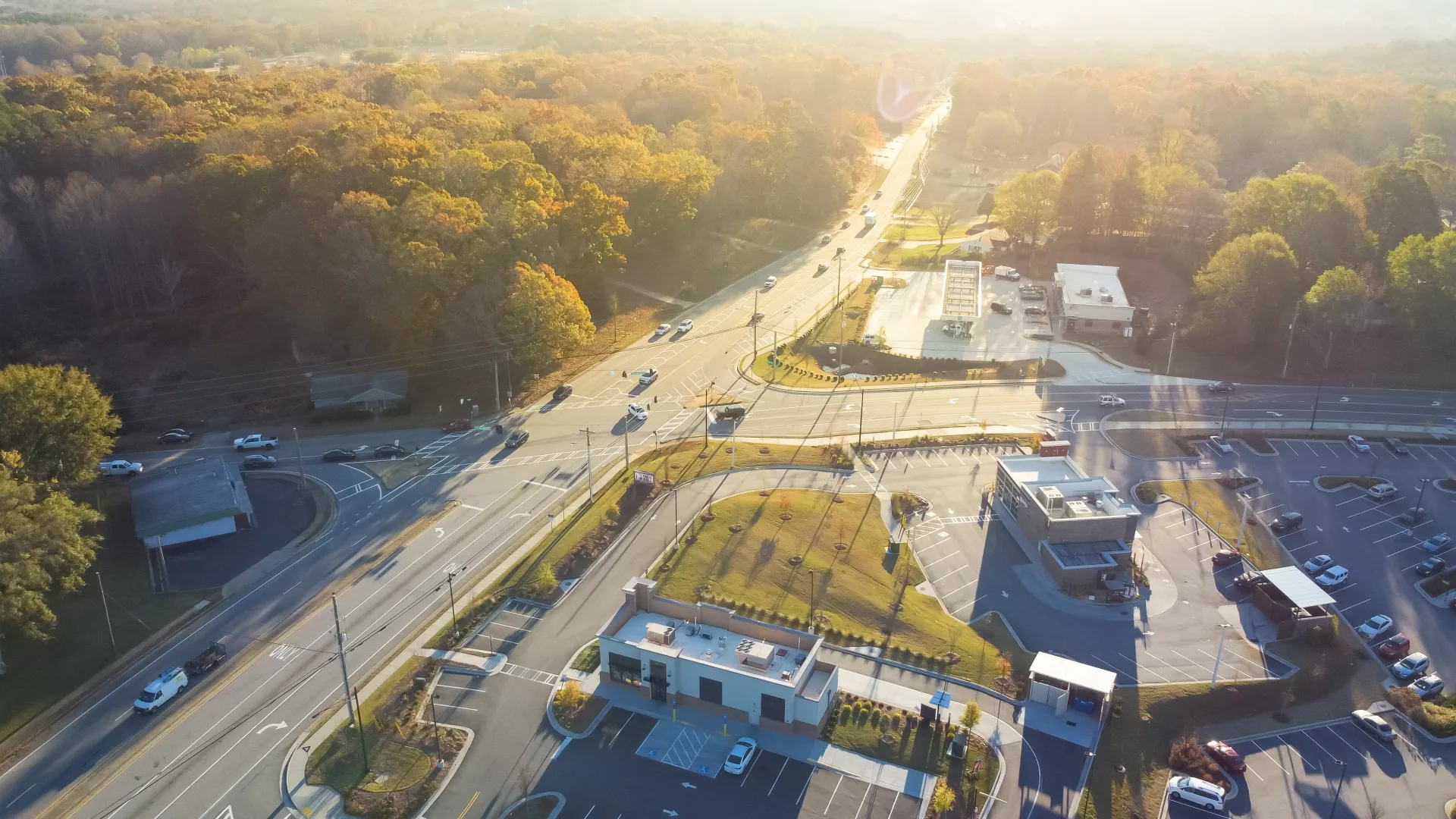 a high angle view of a parking lot