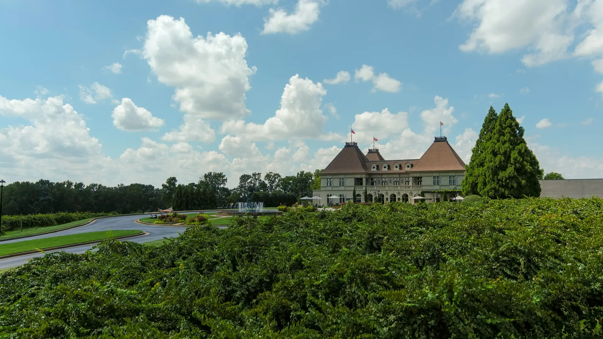 a large house surrounded by trees