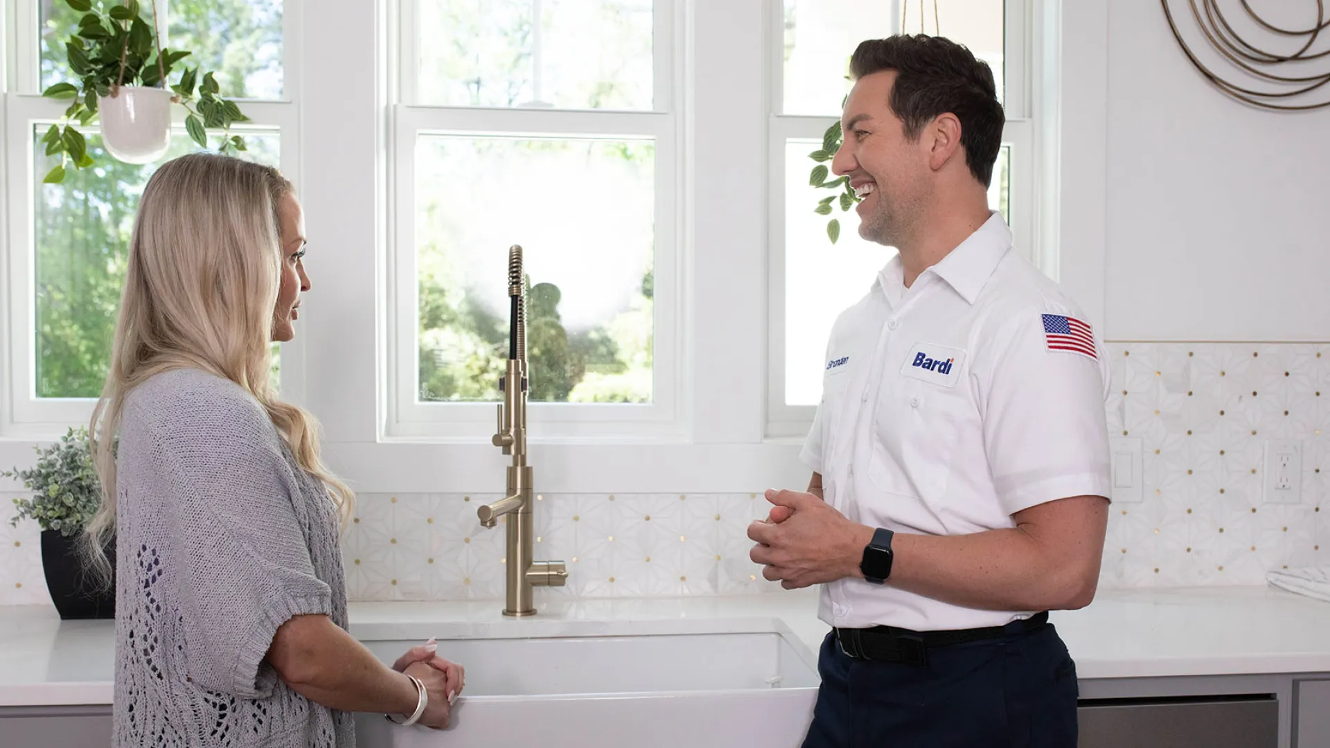 a man and a woman talking