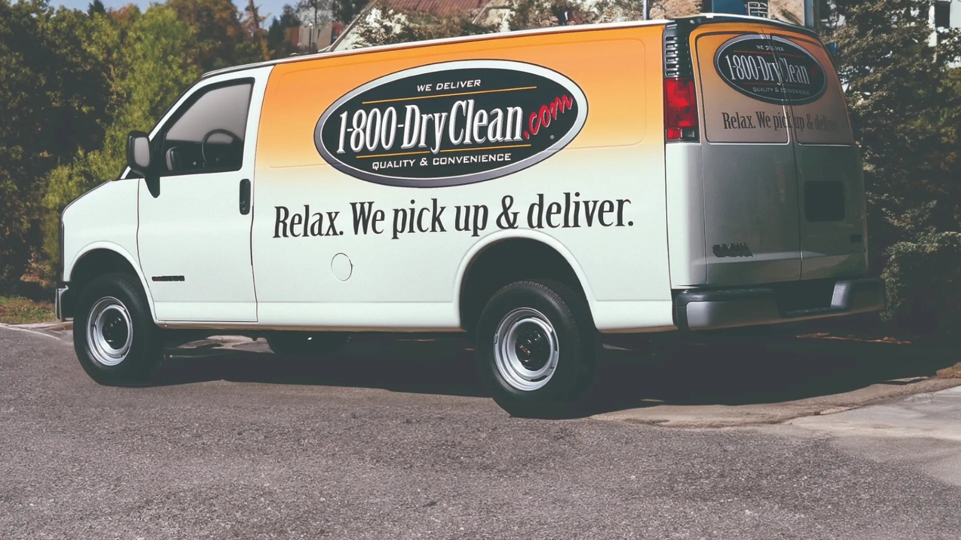 a white van with a black and white logo on it