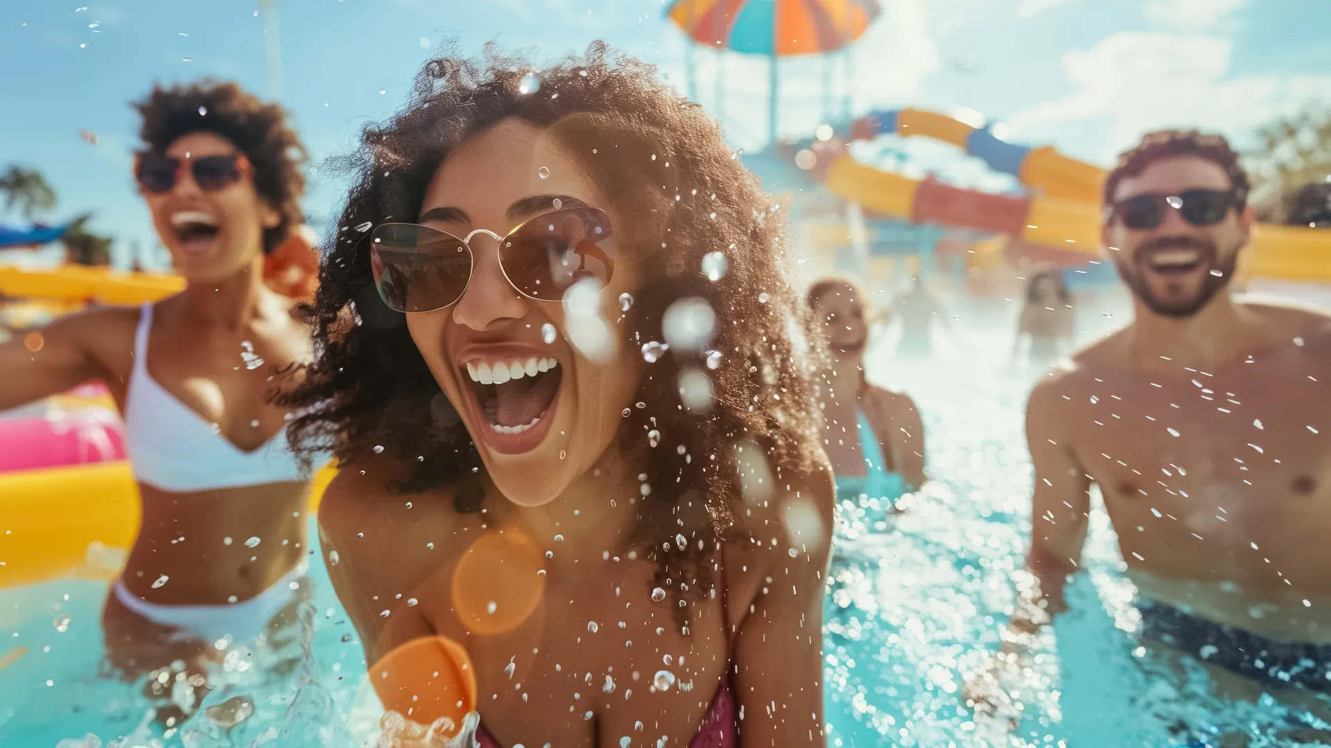 a group of people in a pool