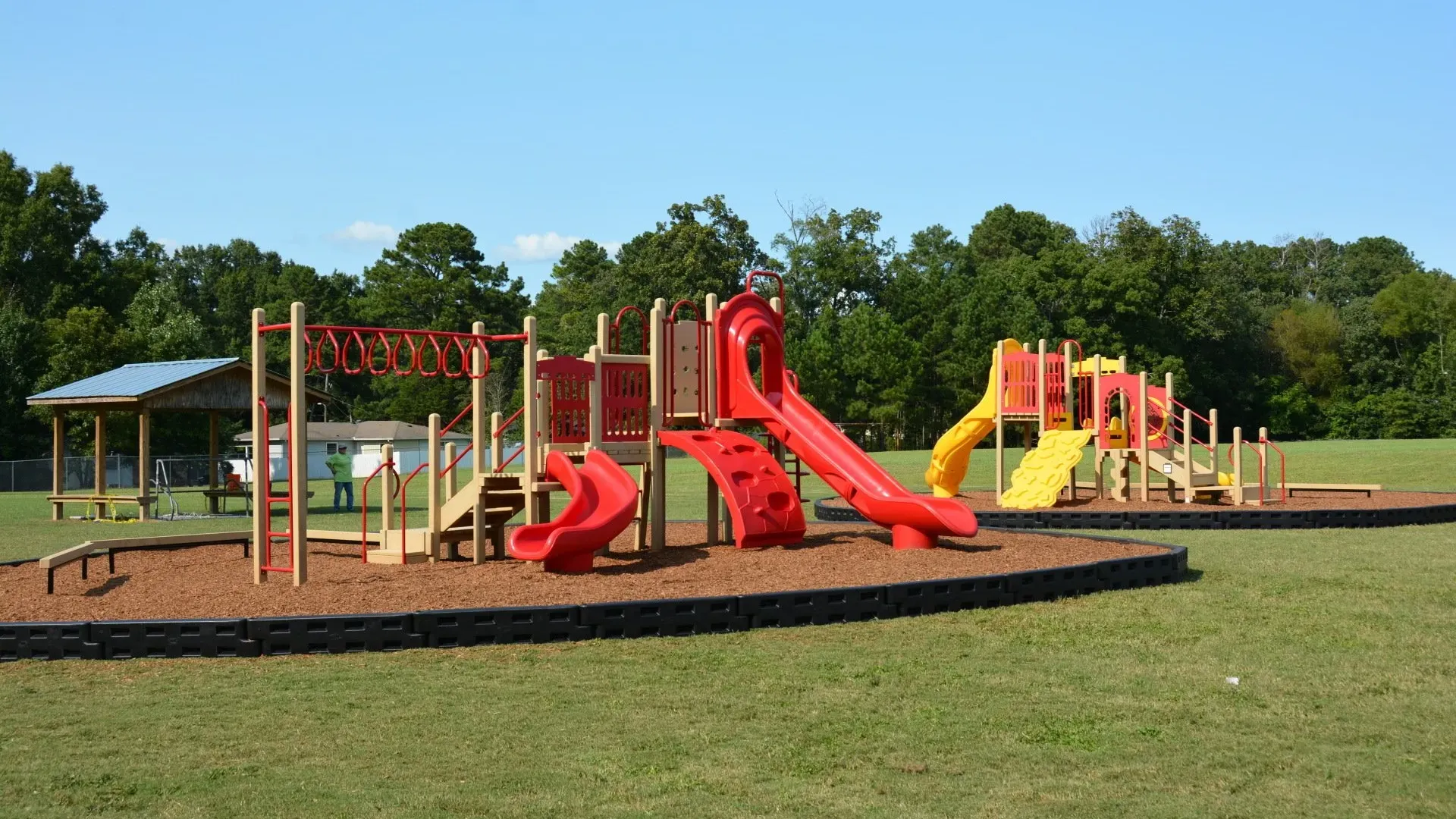 a playground with a slide