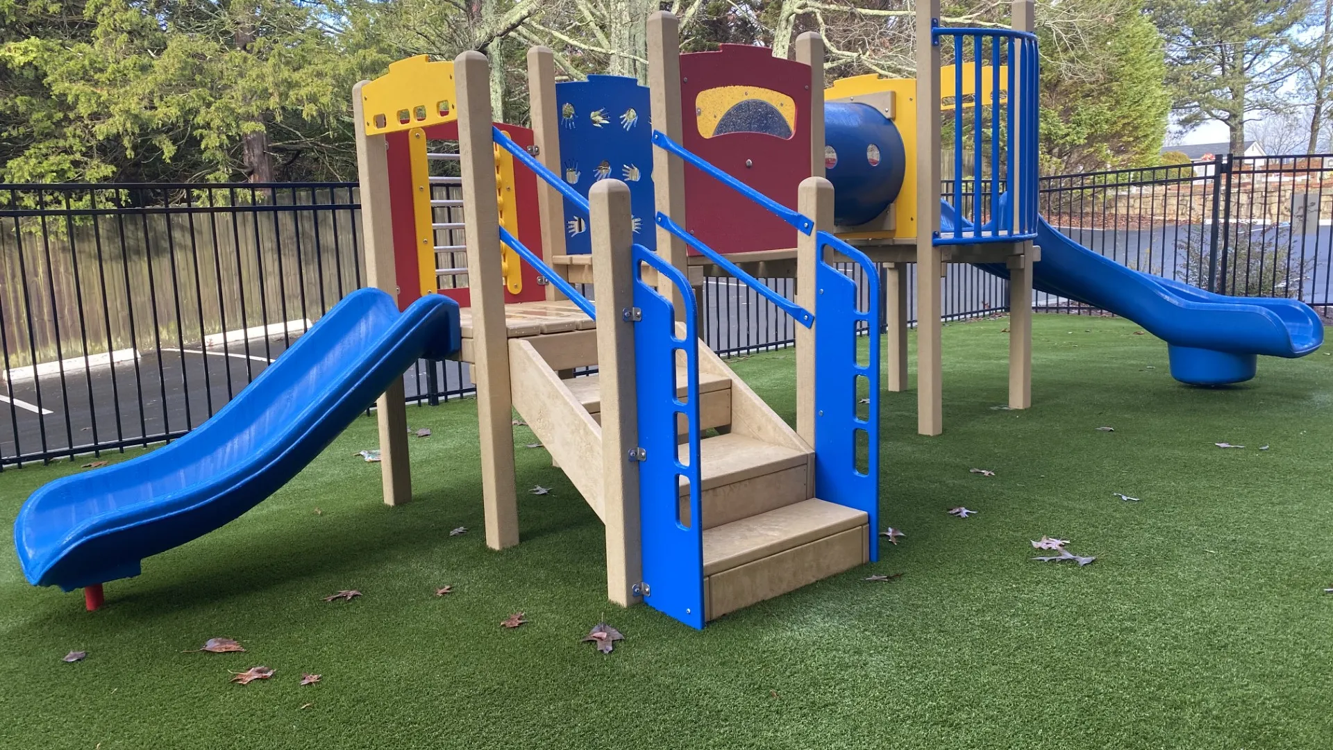 a playground with a slide