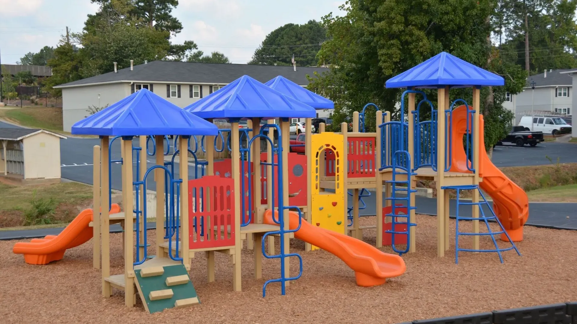 a playground with a slide