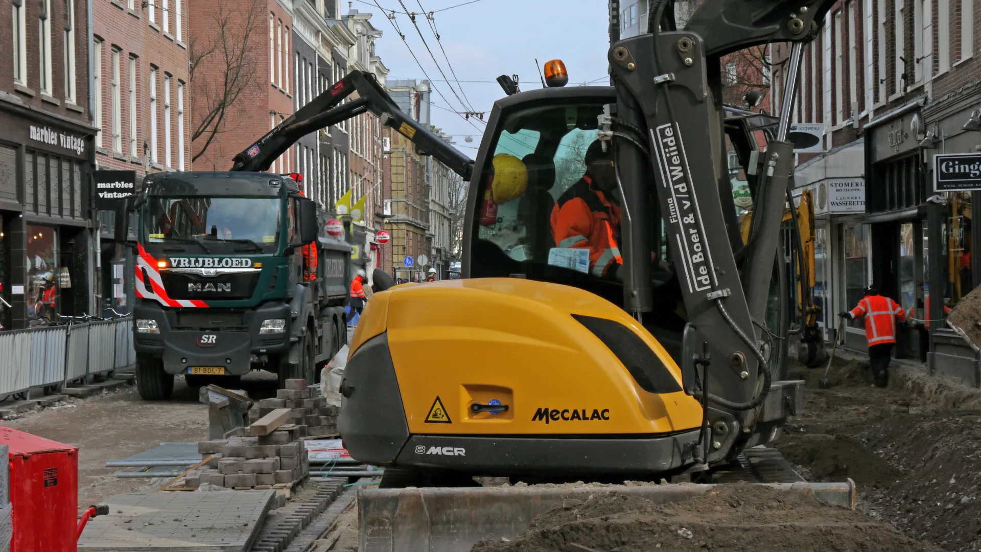 a construction vehicle on a street