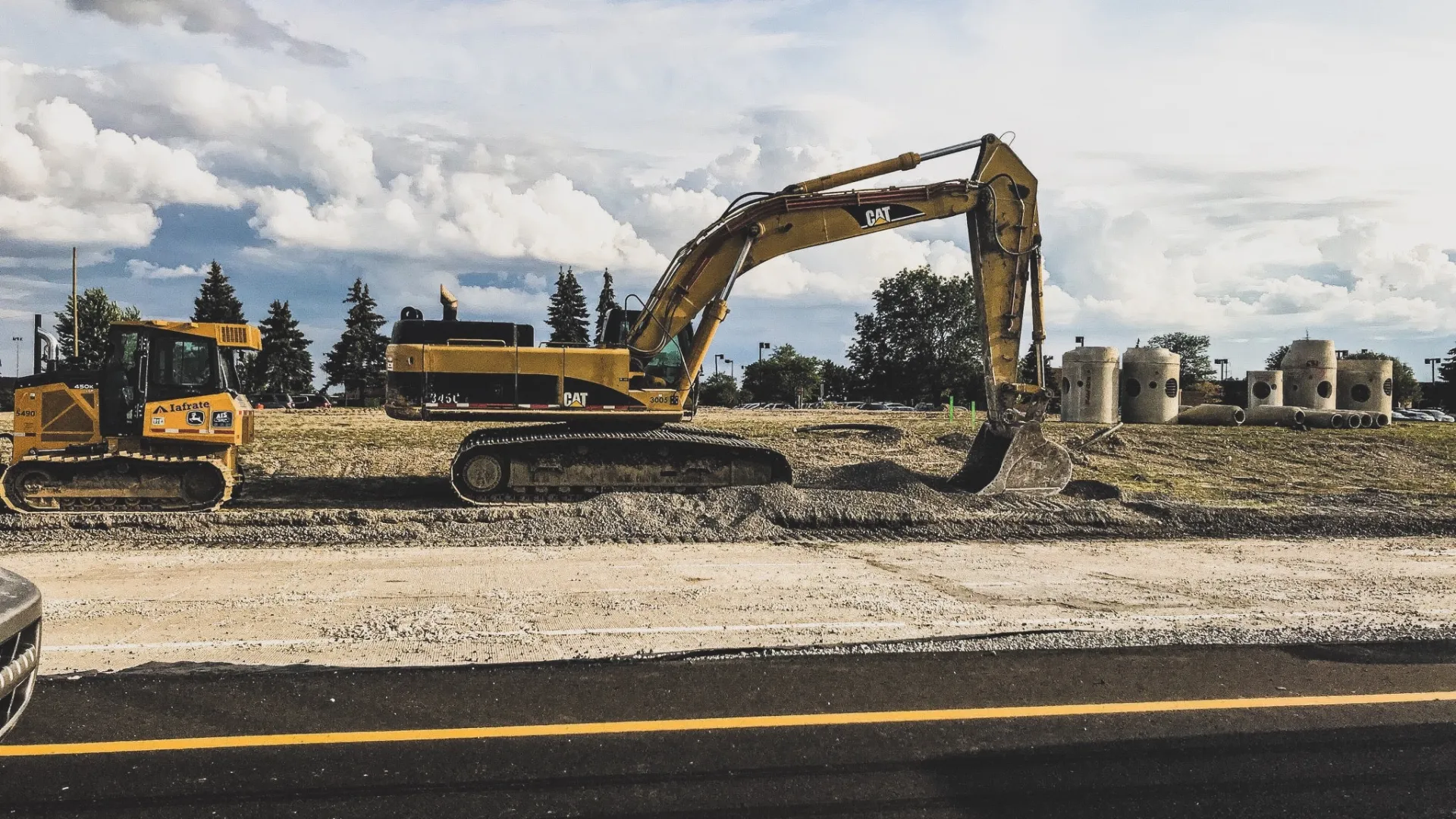 a construction vehicle on a road