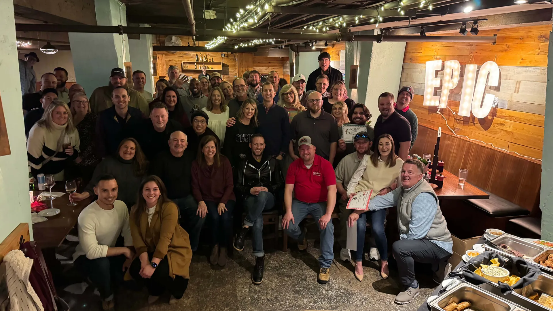 a group of people sitting in a room