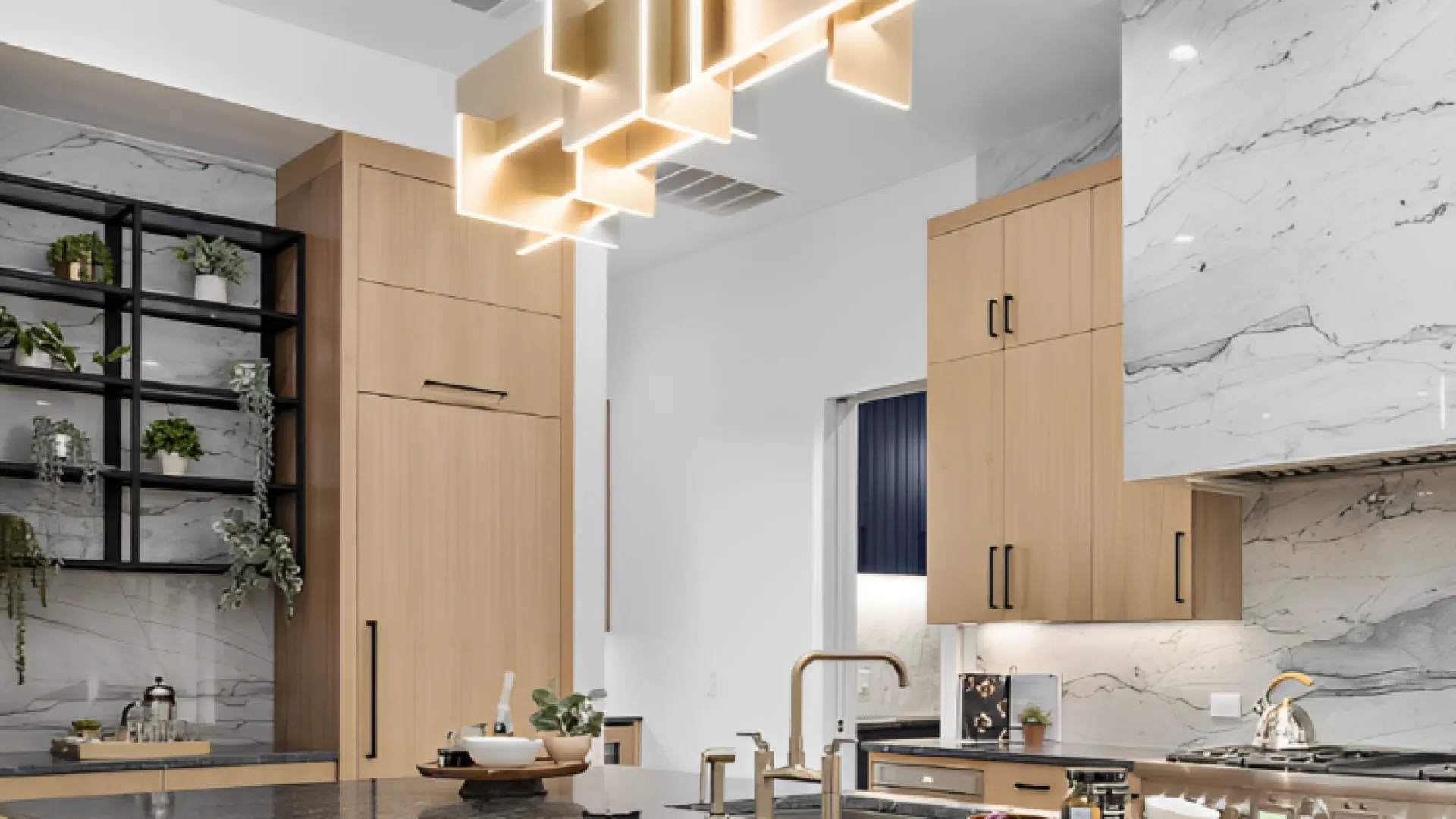a kitchen with a large island