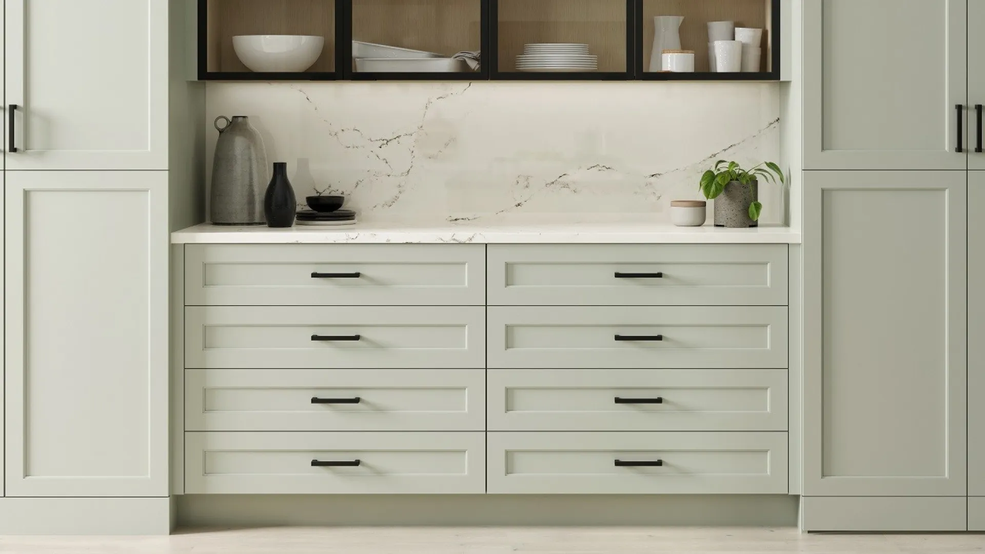 a white kitchen with white cabinets