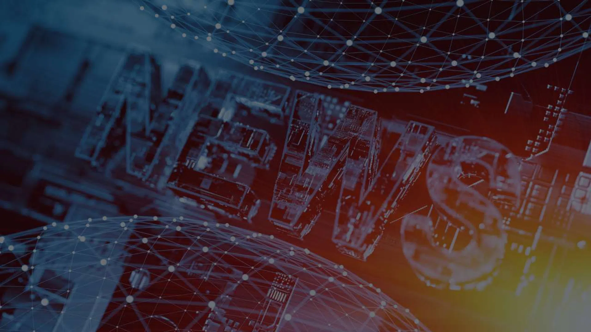 3D rendering of the word NEWS with digital network lines and glowing orange futuristic background