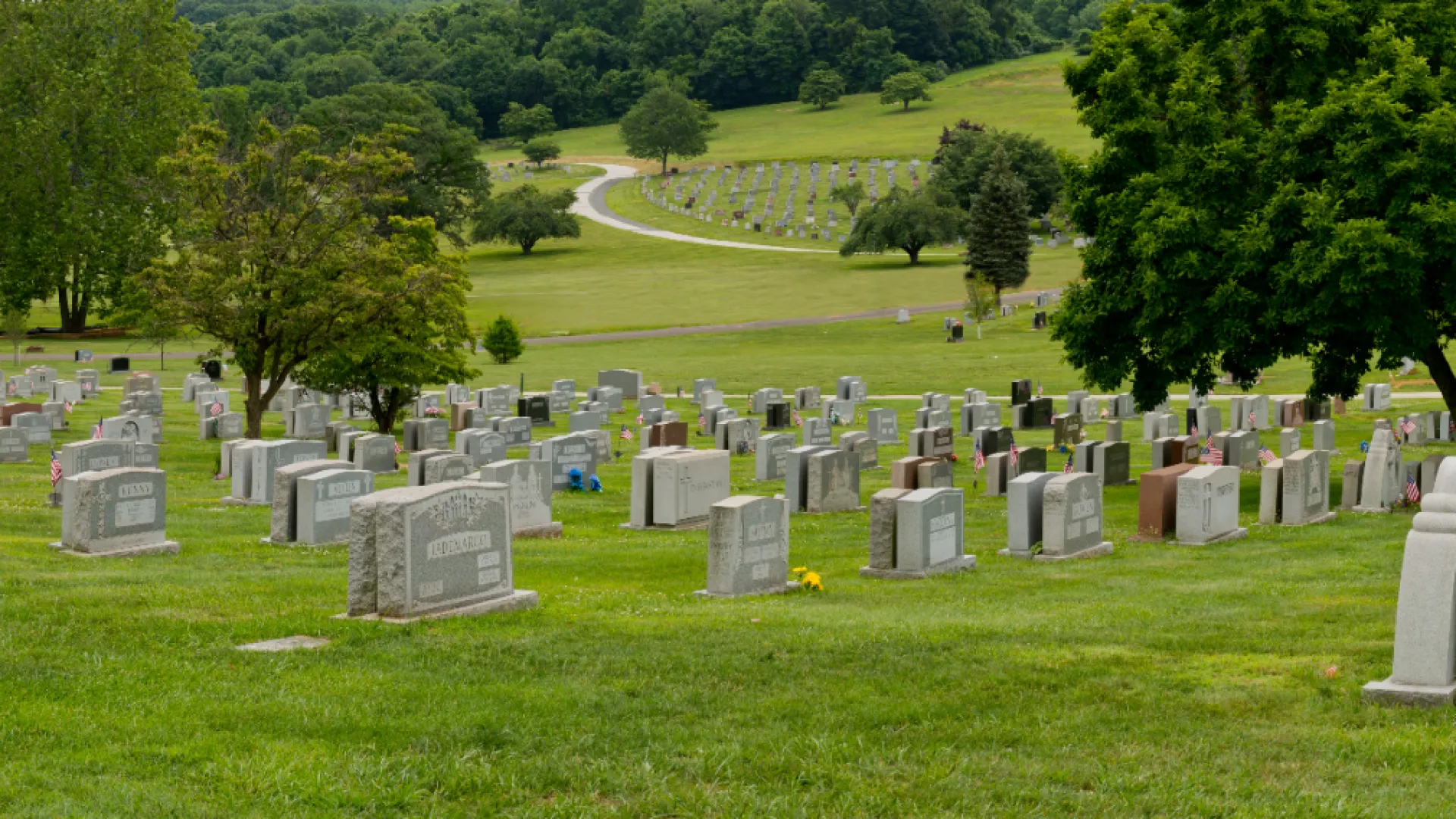 a cemetery with many tombstones