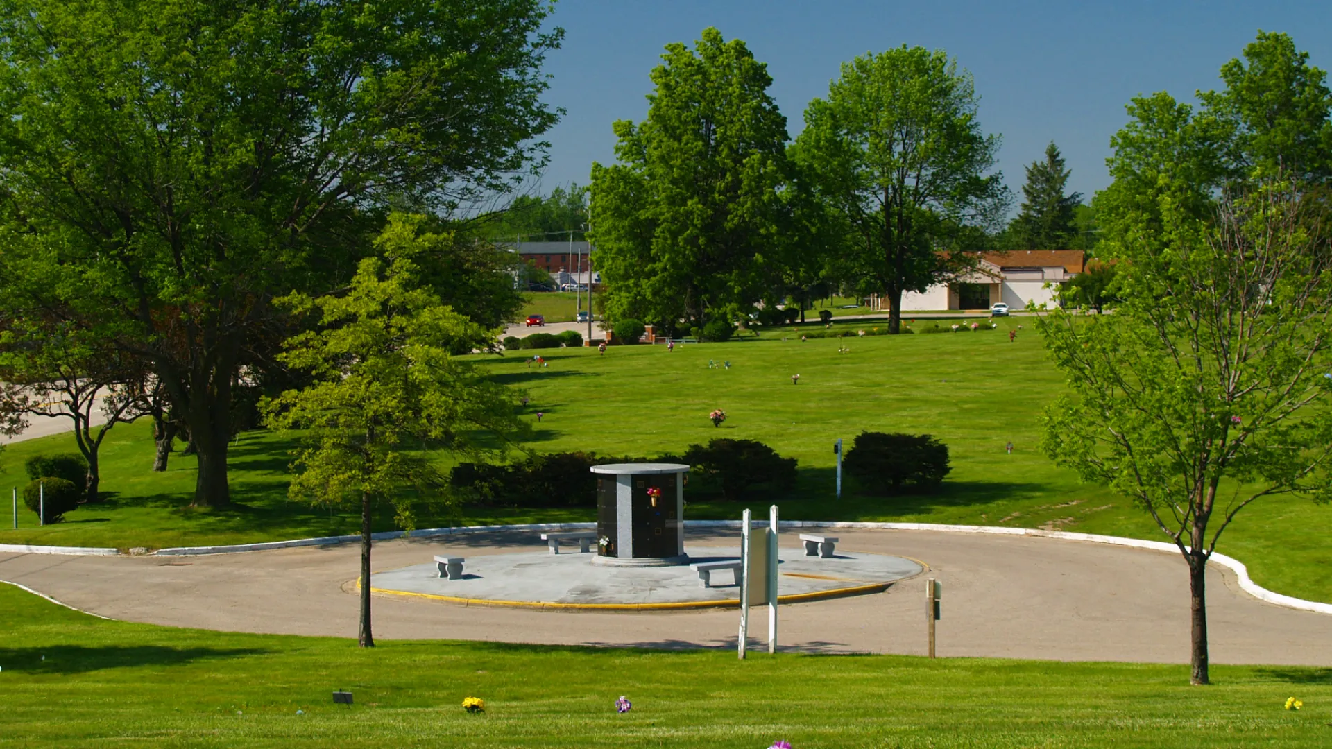 a park with a fountain