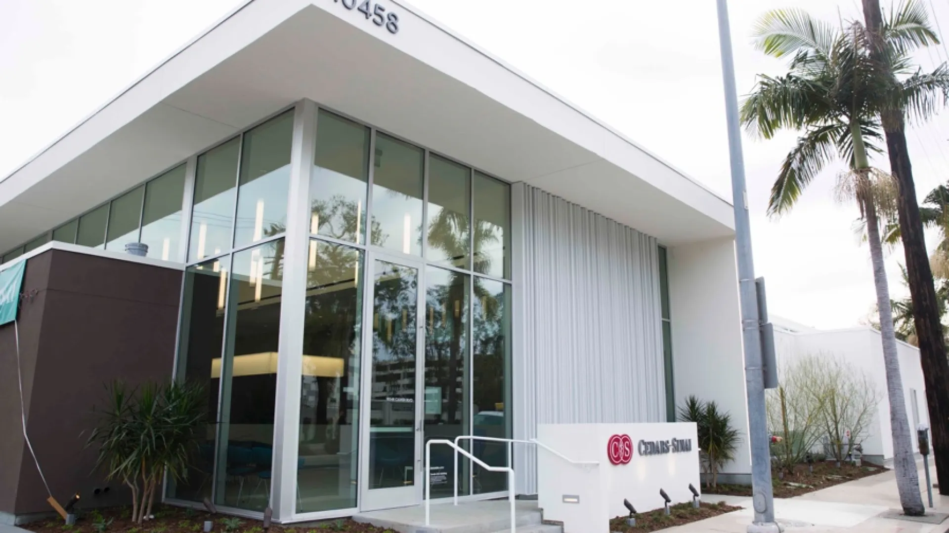 a building with glass doors