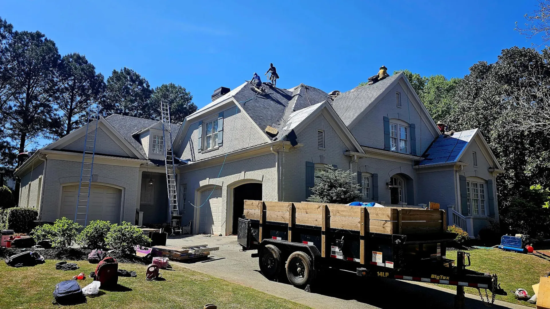 a truck parked in front of a house