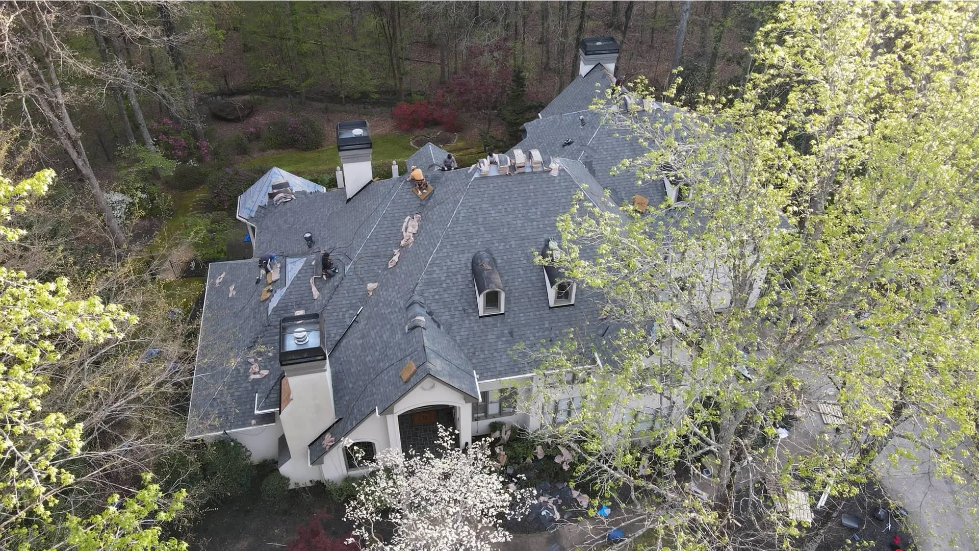 a house with a yard and trees around it