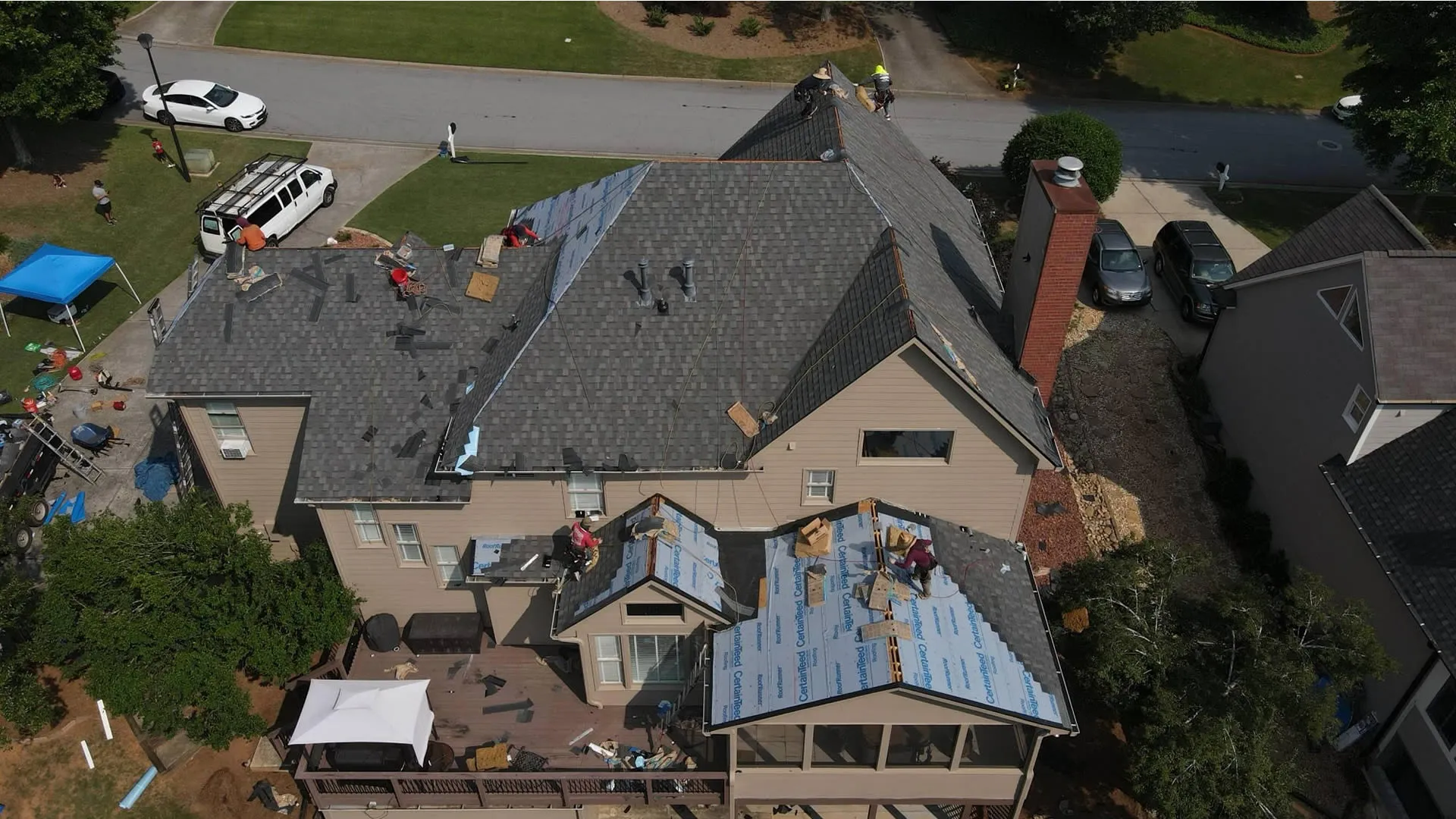 a high angle view of a house