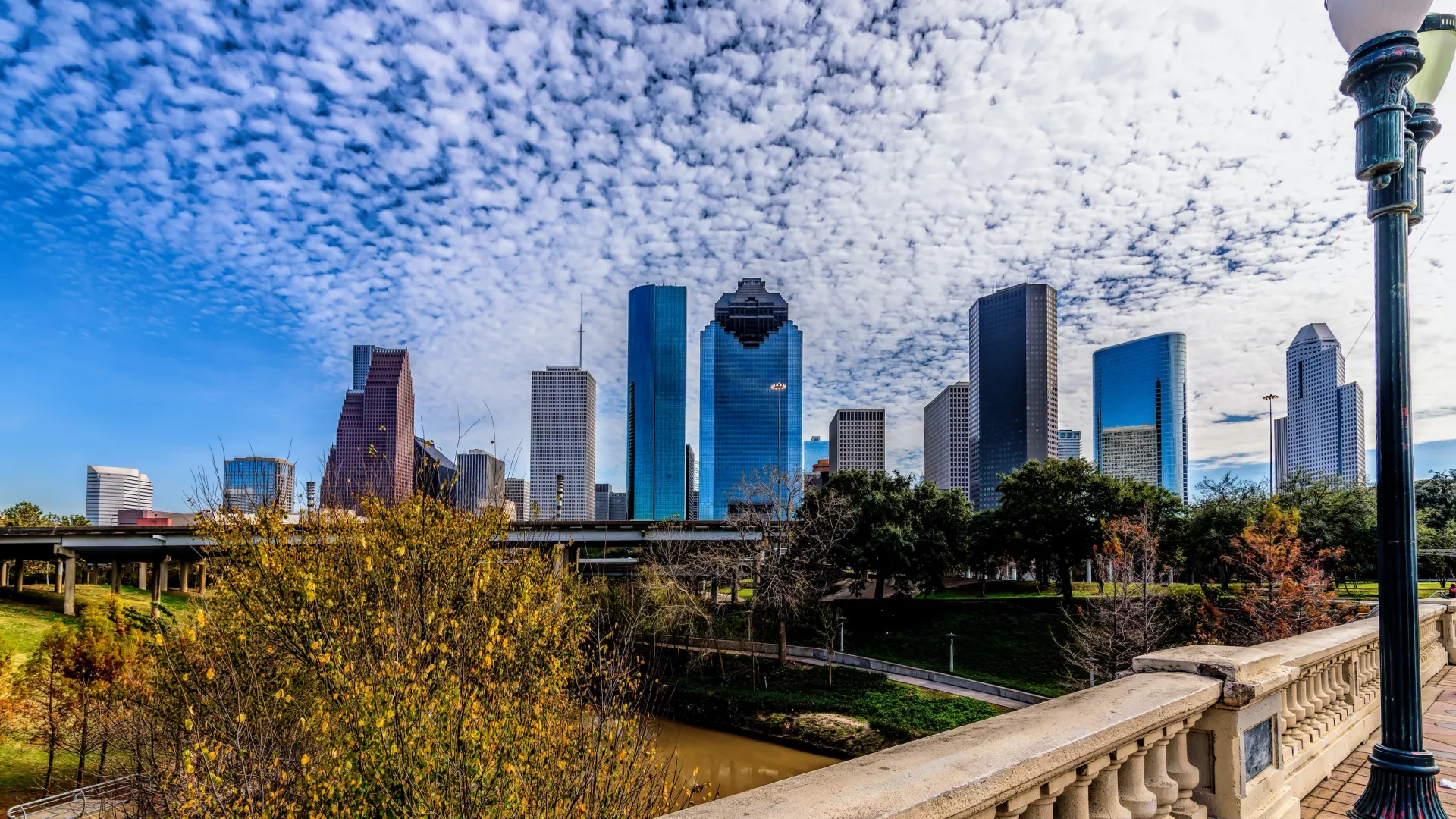 a city skyline with clouds