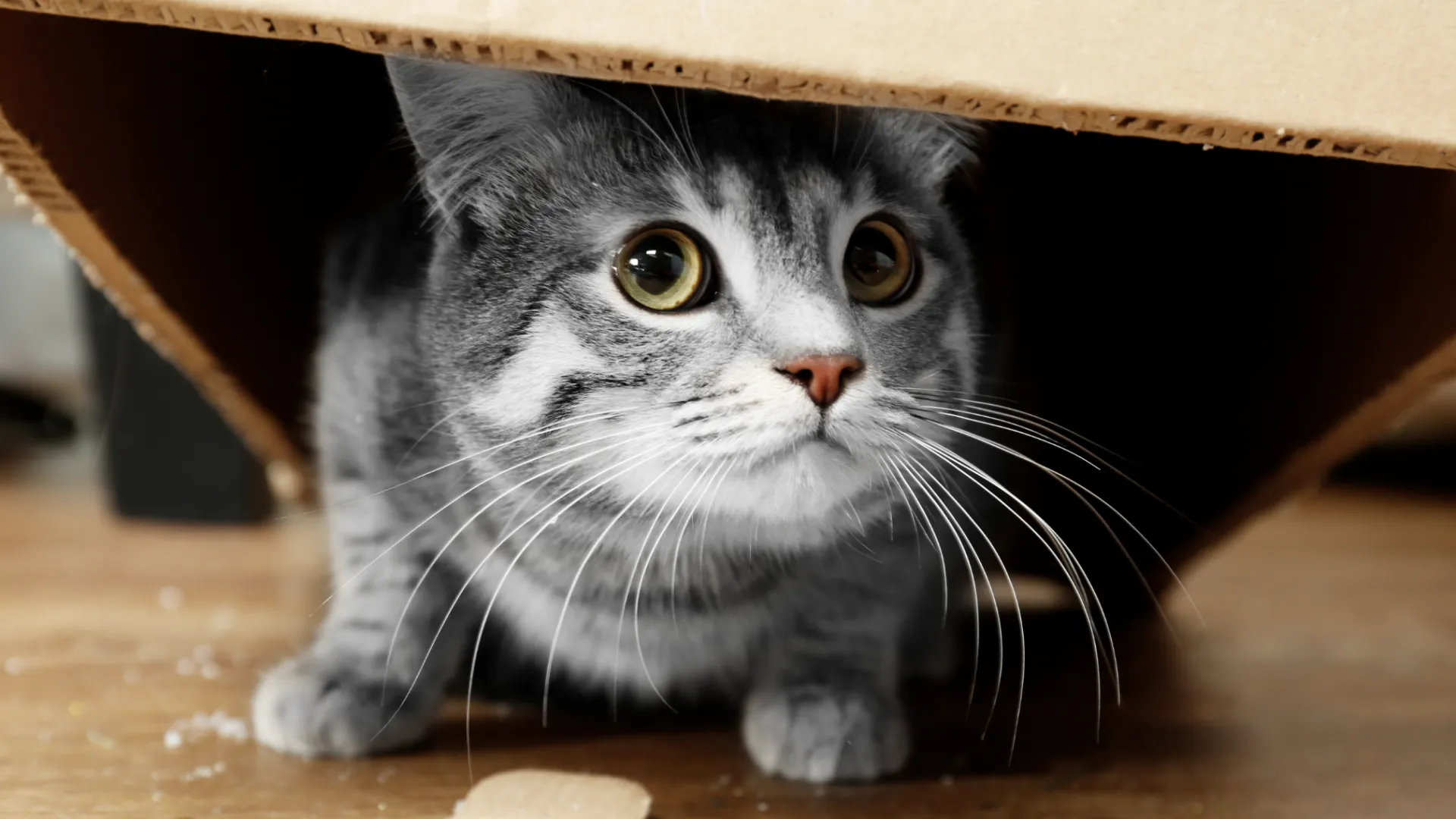 a cat sitting on top of a wooden table