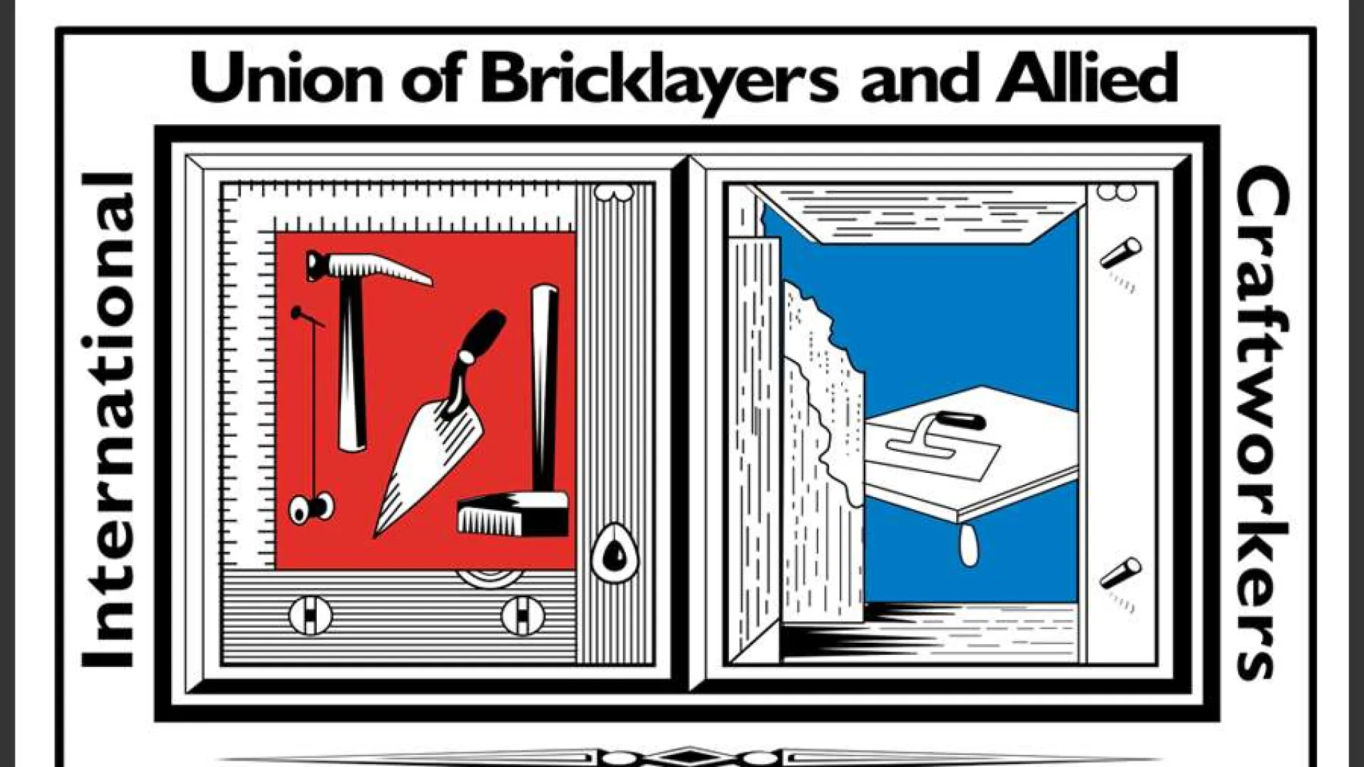 Logo of the International Union of Bricklayers and Allied Craftworkers featuring masonry tools and bricks.