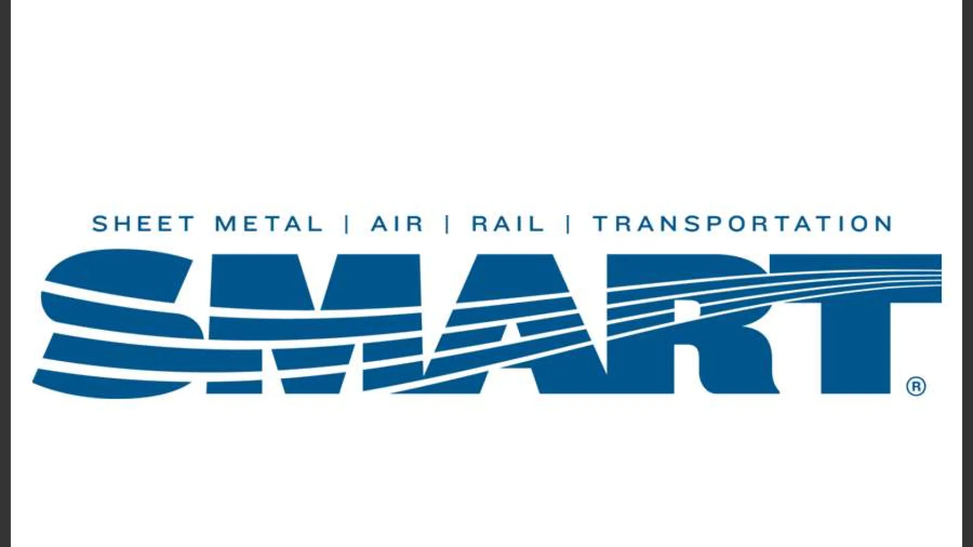 SMART logo representing Sheet Metal Air Rail Transportation in blue with dynamic lines across letters.