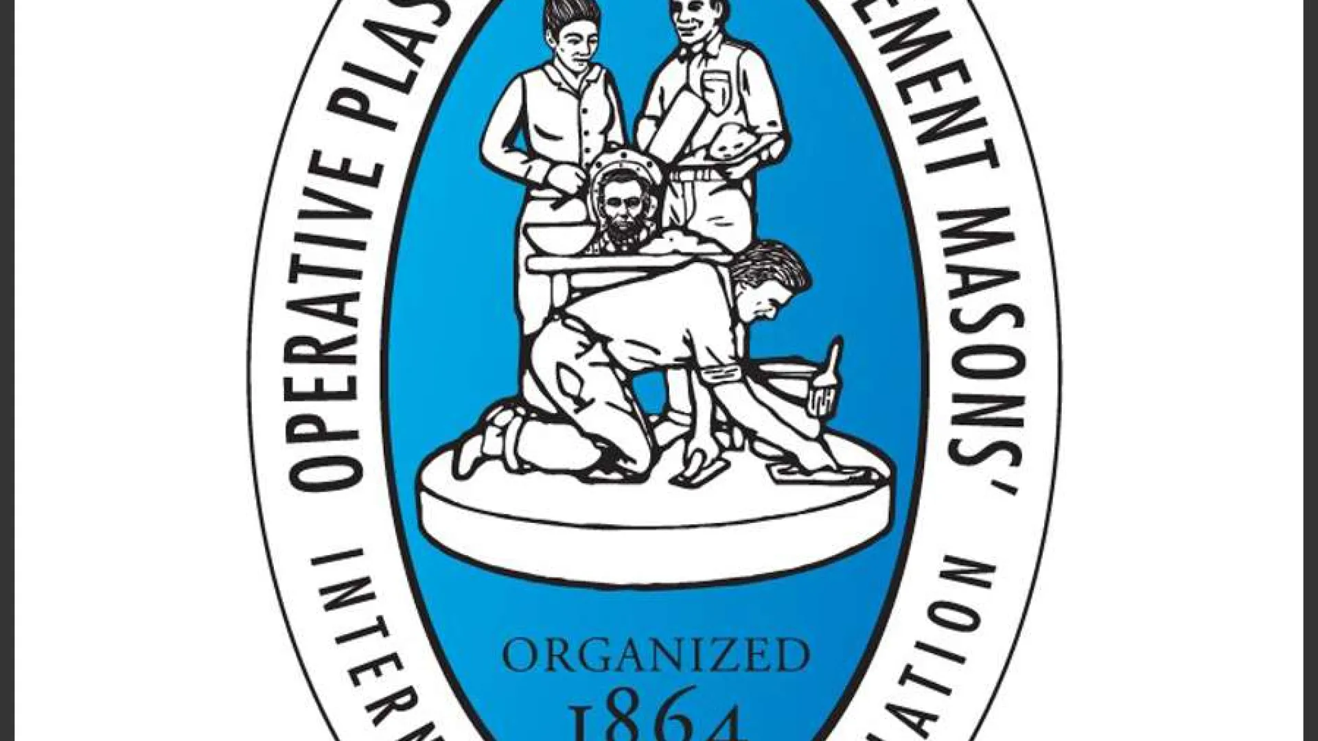 Logo of the Operative Plasterers' and Cement Masons' International Association with workers and text.