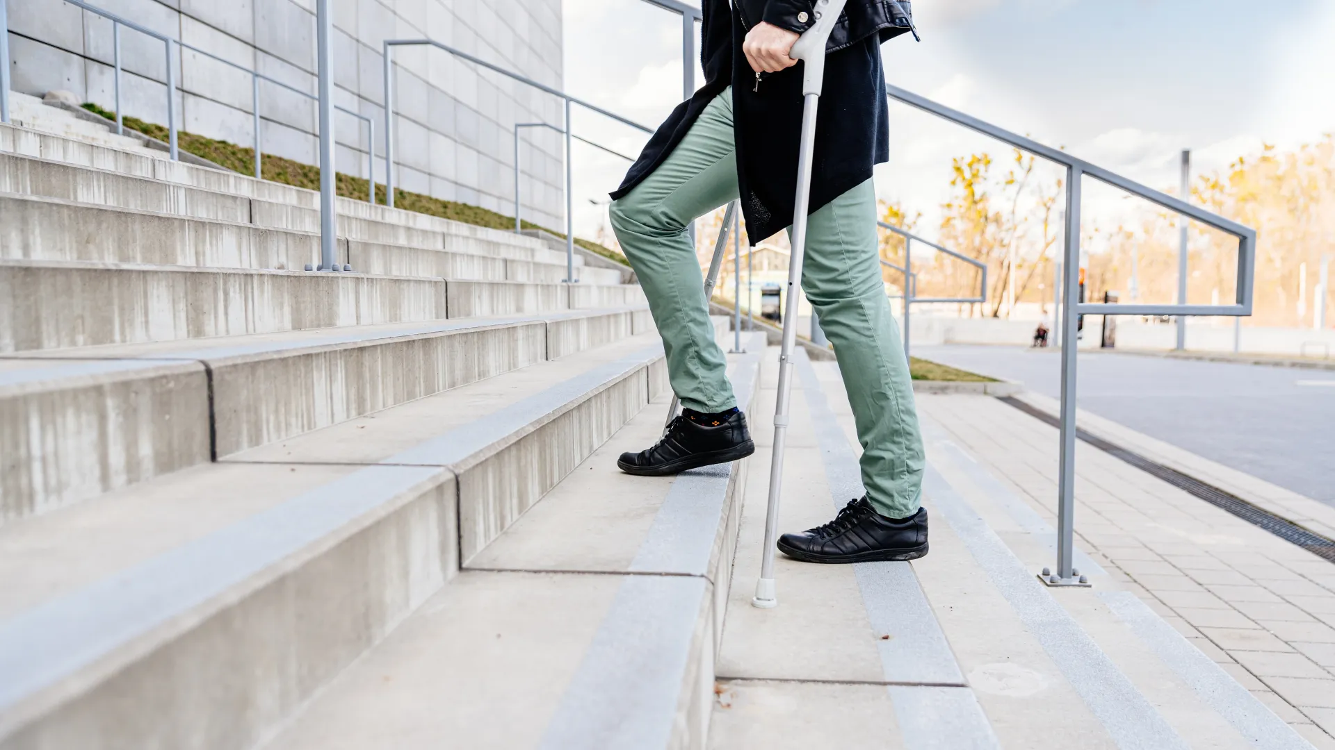 a person walking up stairs