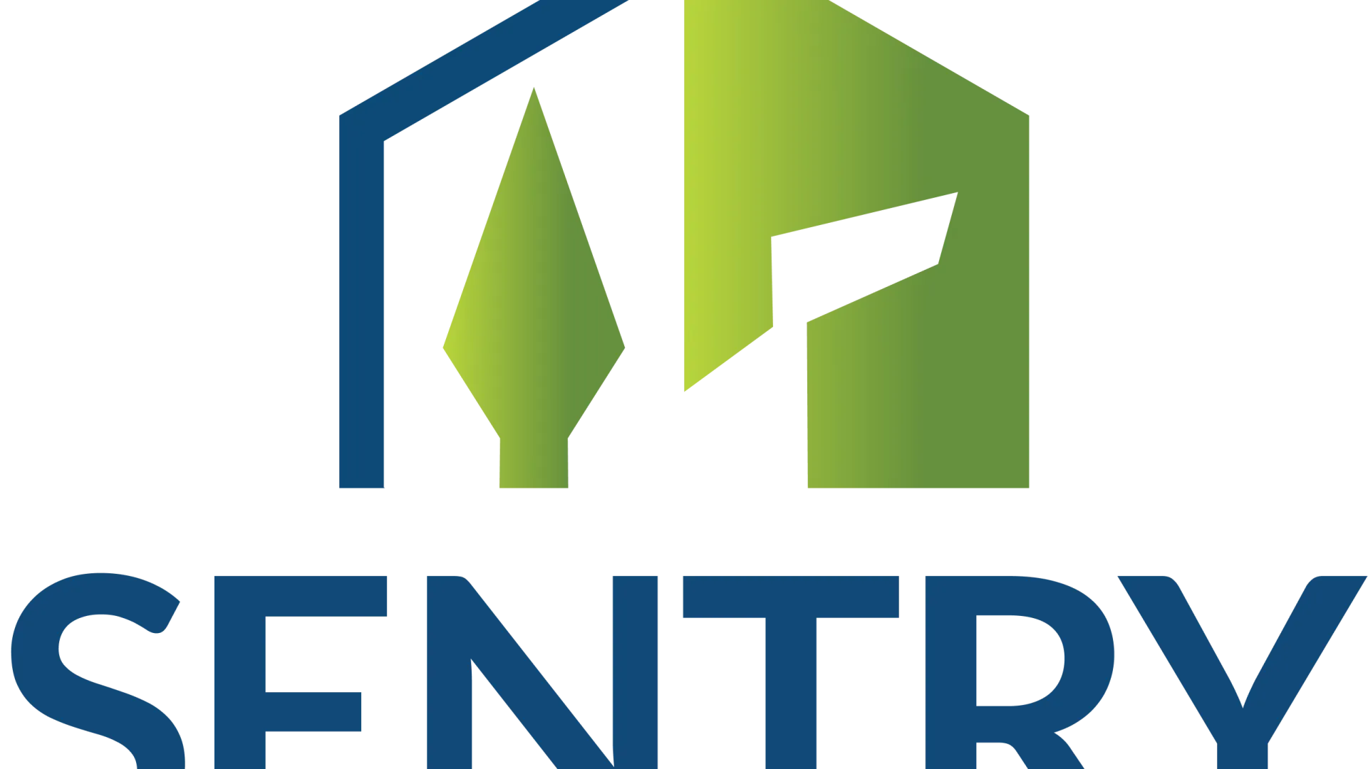 Sentry logo with a blue and green house shape and bold blue text beneath