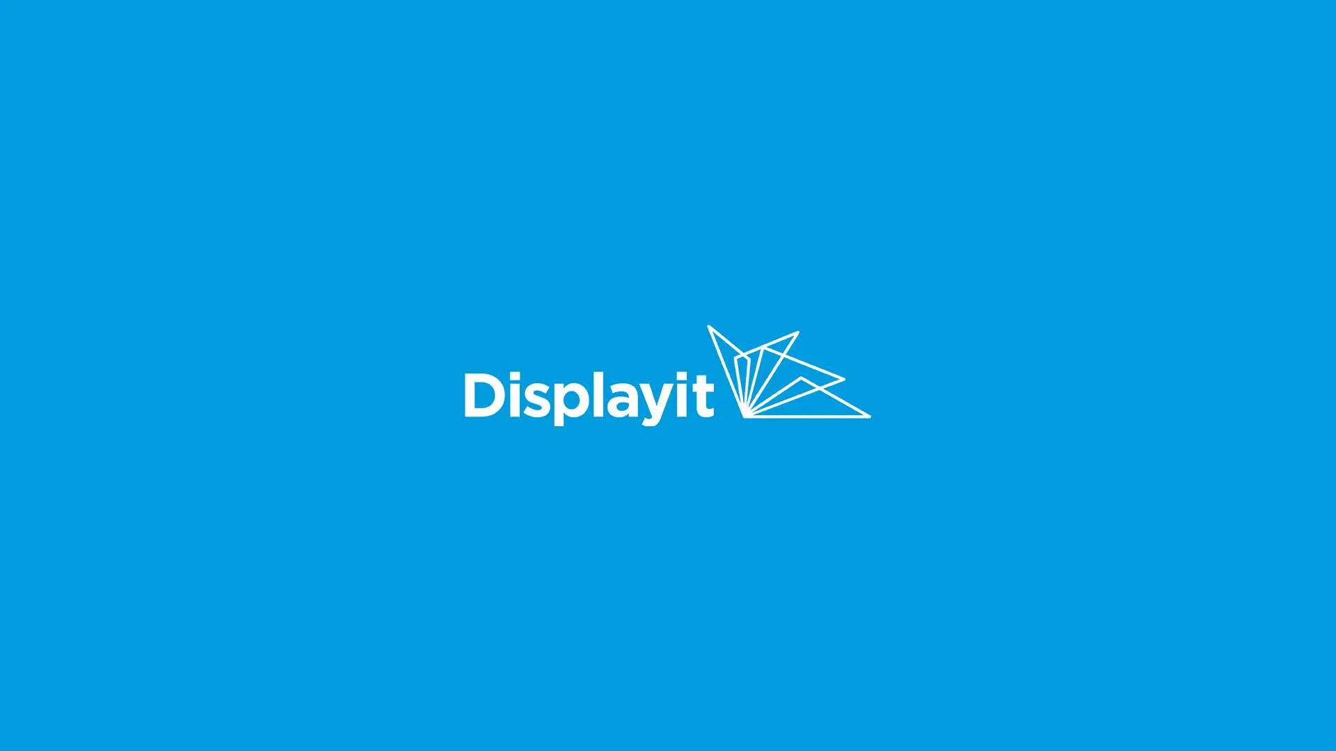 Displayit logo with stylized origami bird on bright blue background