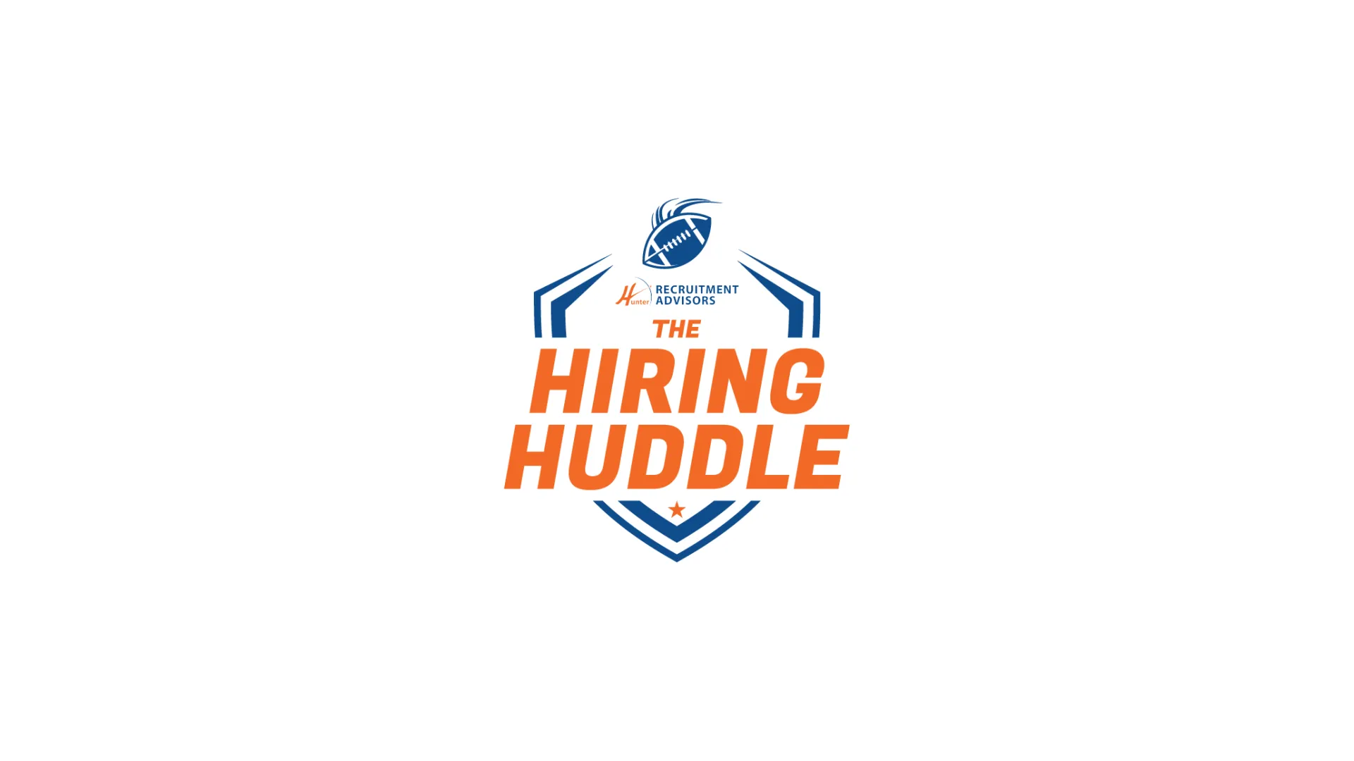The Hiring Huddle logo with a Spartan helmet and recruitment advisors branding in blue and orange colors