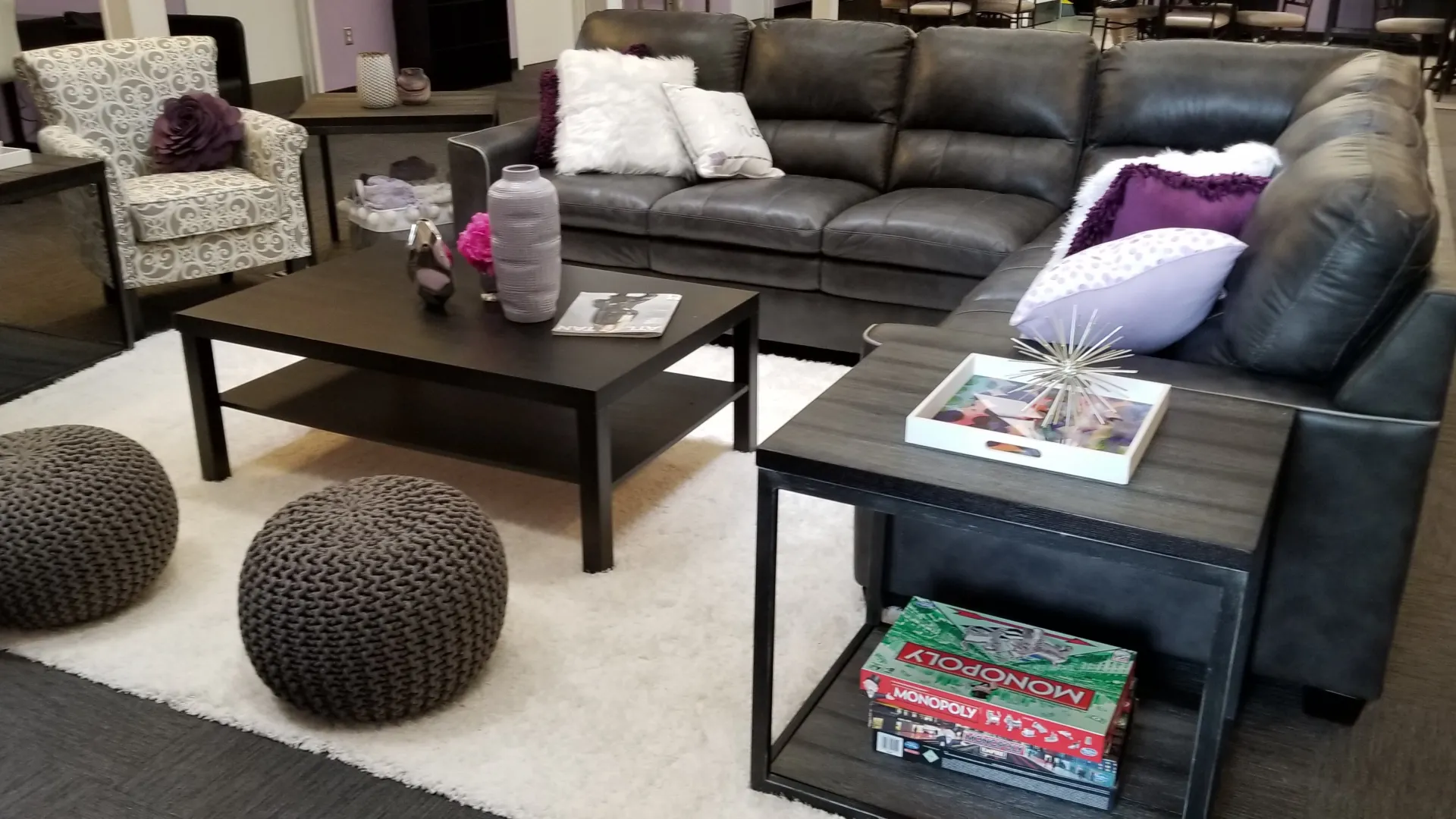 a living room with a couch and coffee table