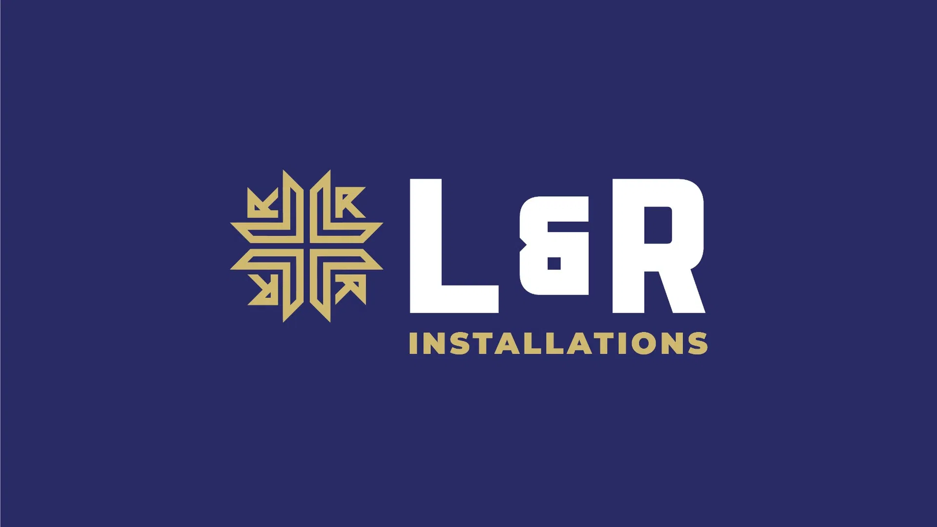 L&R Installations logo with gold geometric emblem and bold white and gold text on navy background