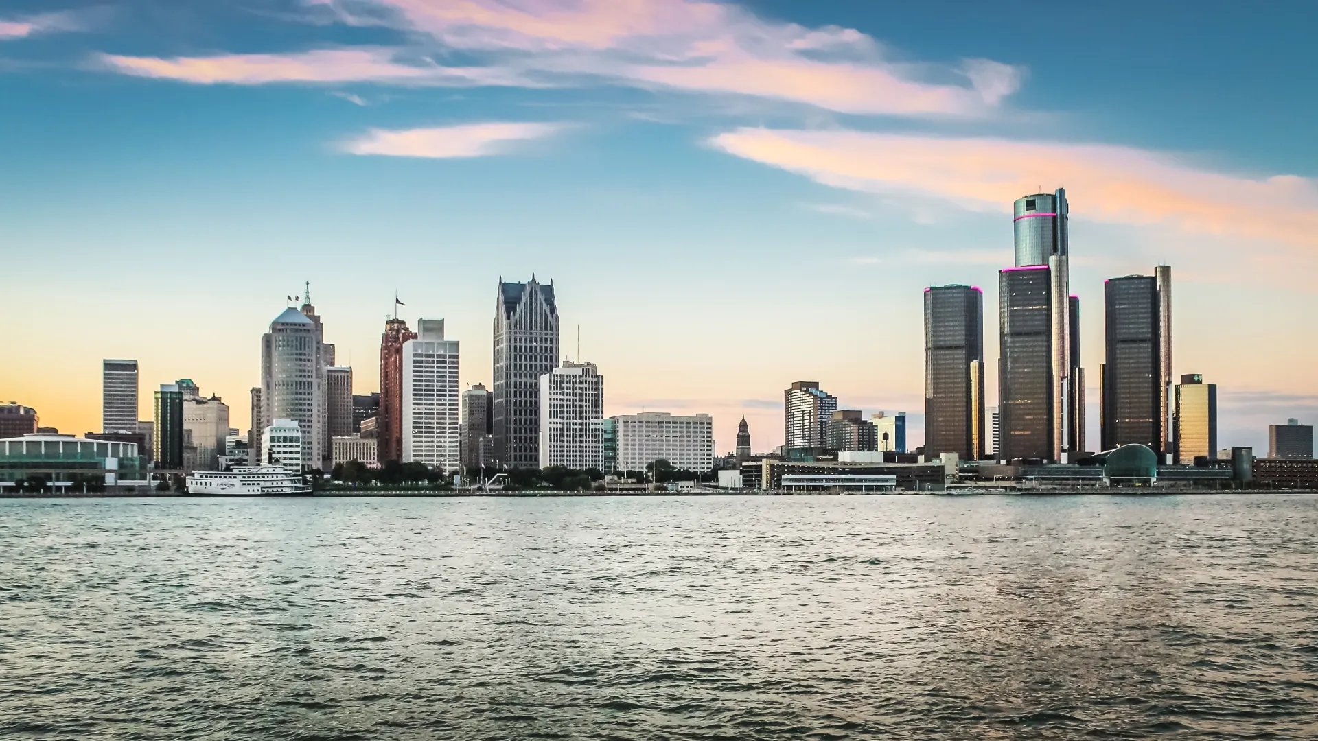 a city skyline across the water