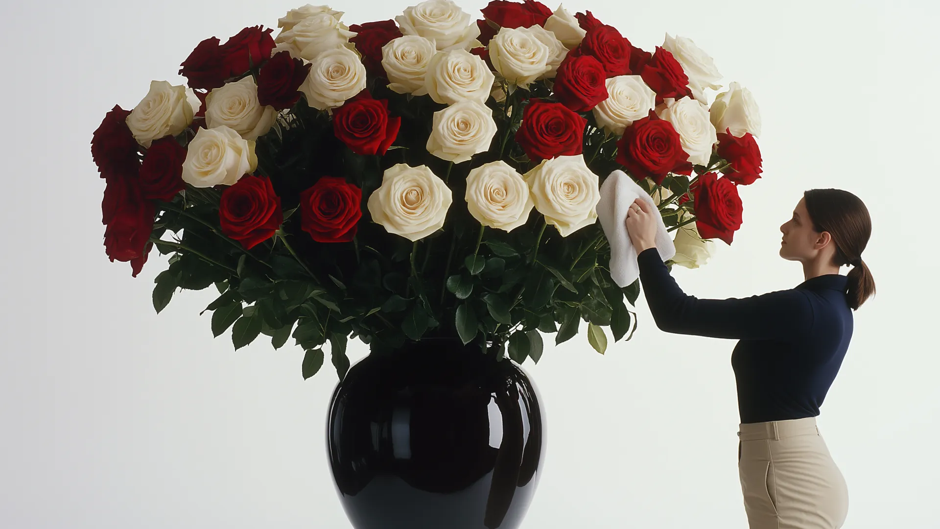 a person cleaning roses