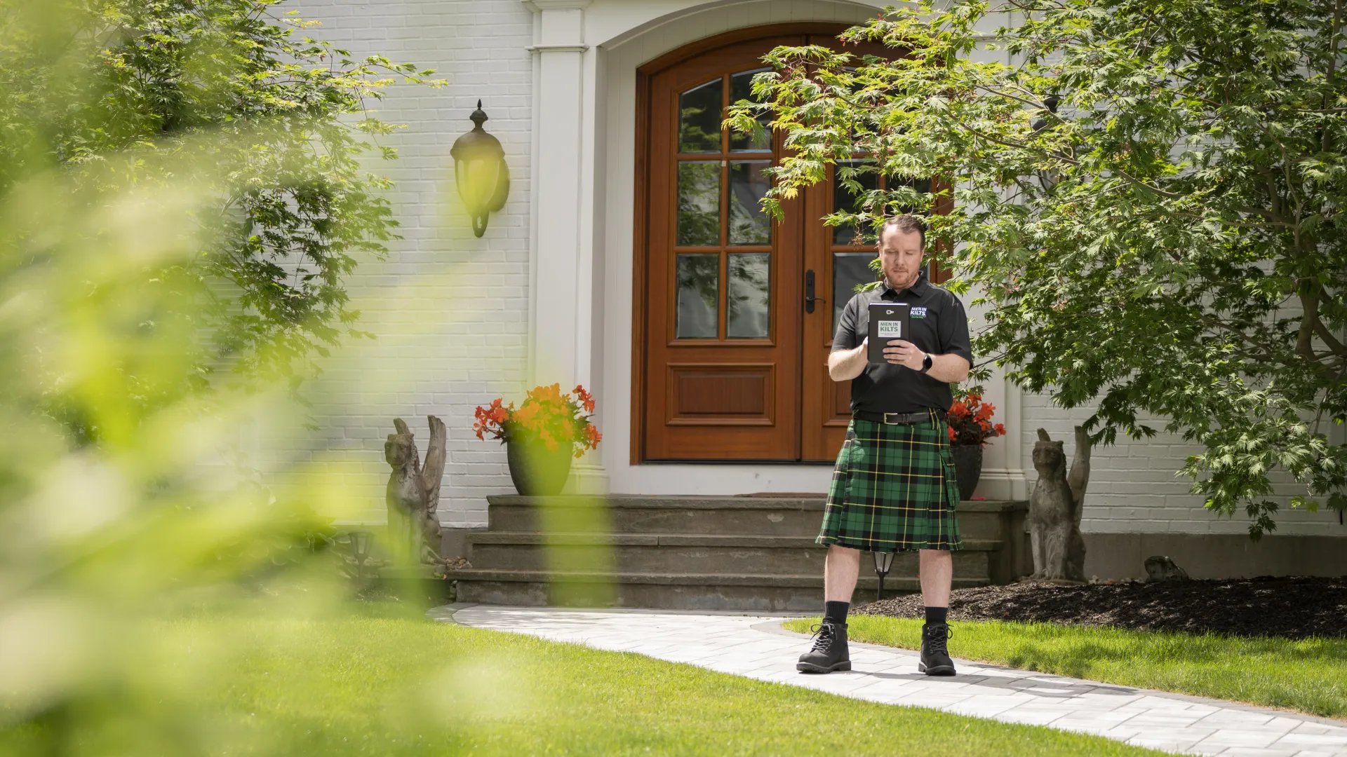 a person standing outside a house