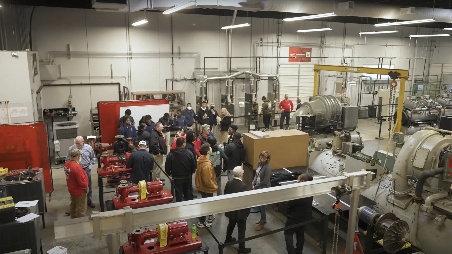 a group of people in a factory