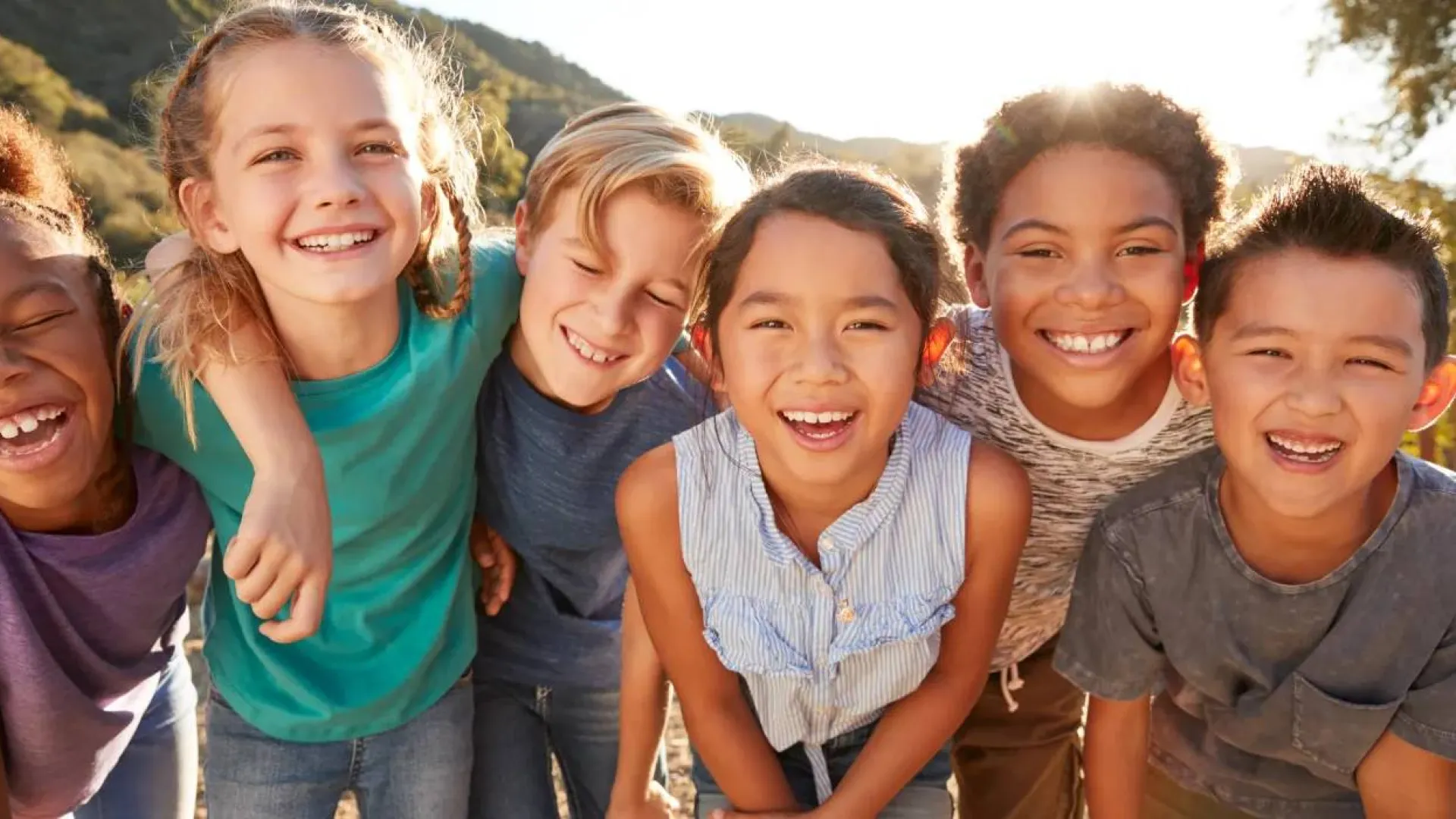 a group of children smiling