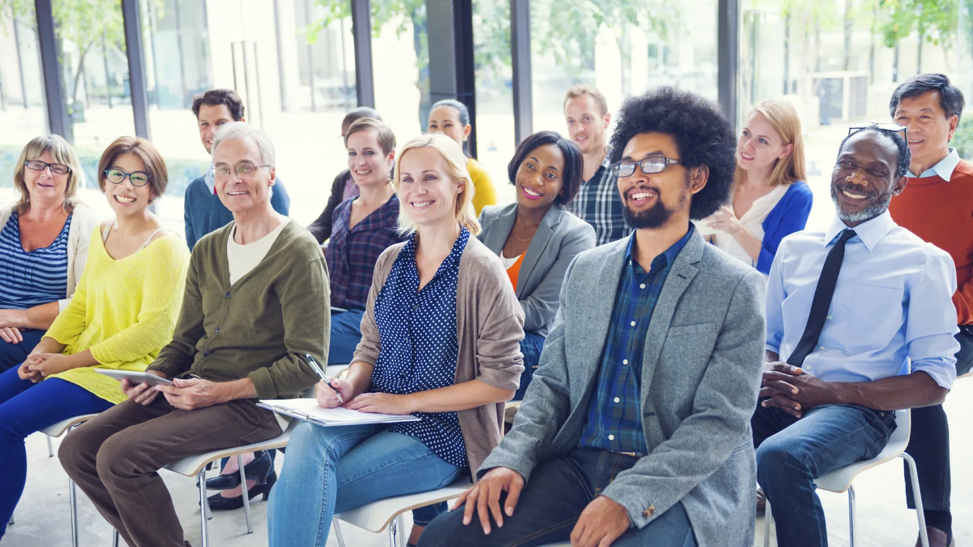 A group of people attending the mandatory divorce parenting seminar.